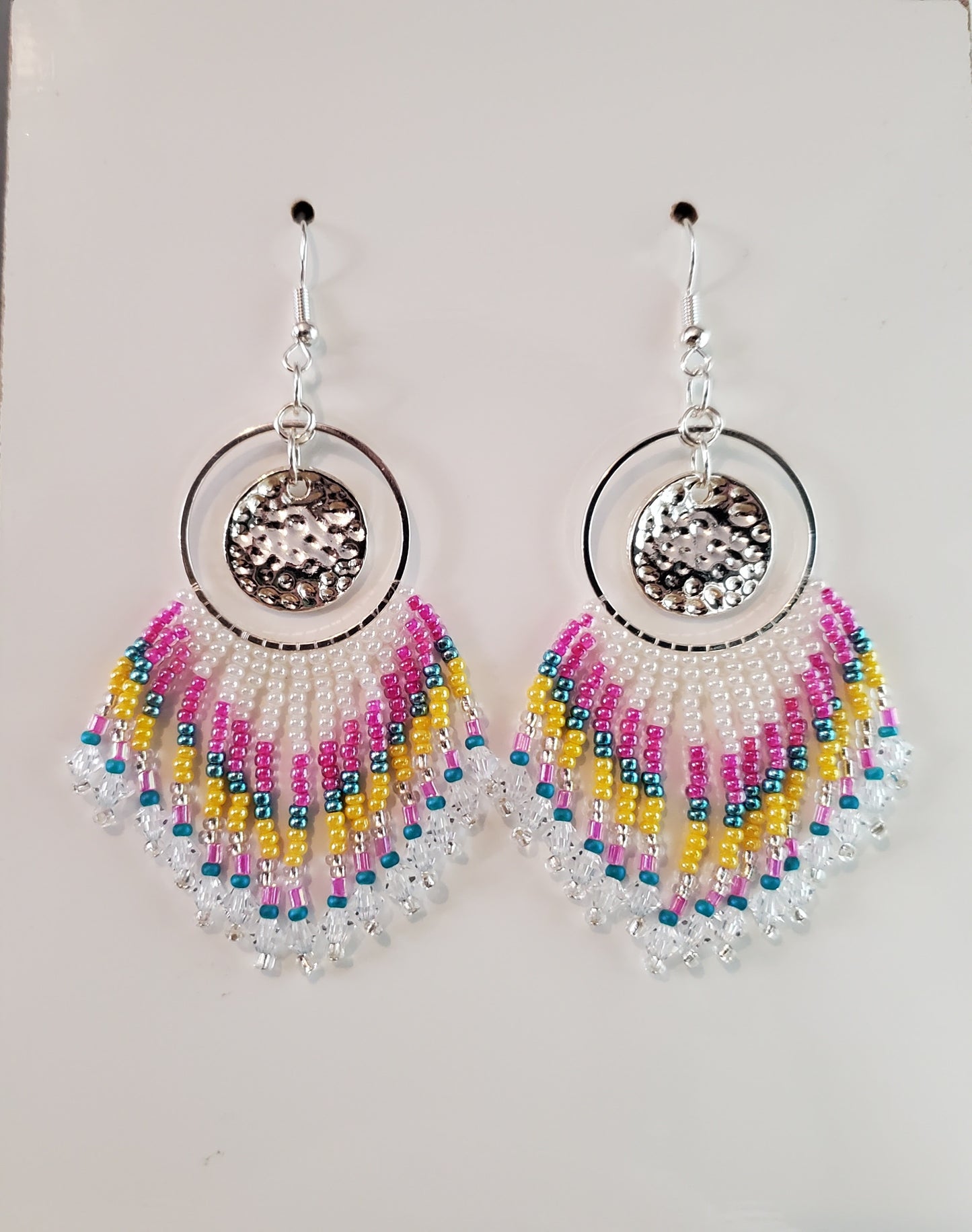 Pink & Yellow Crystal Boho Fringe Earrings