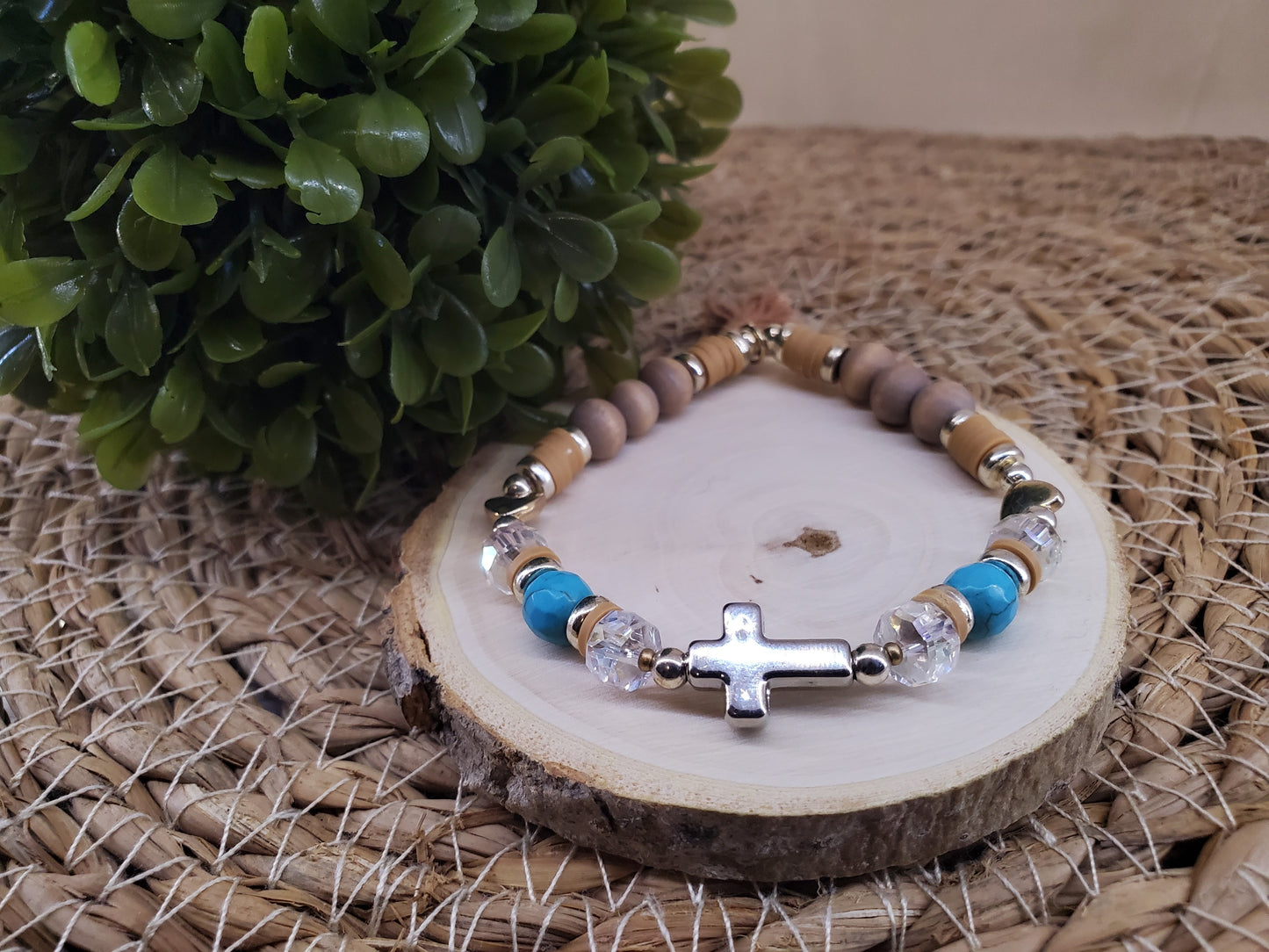 Tan & Turquoise Cross Diffuser Bracelet