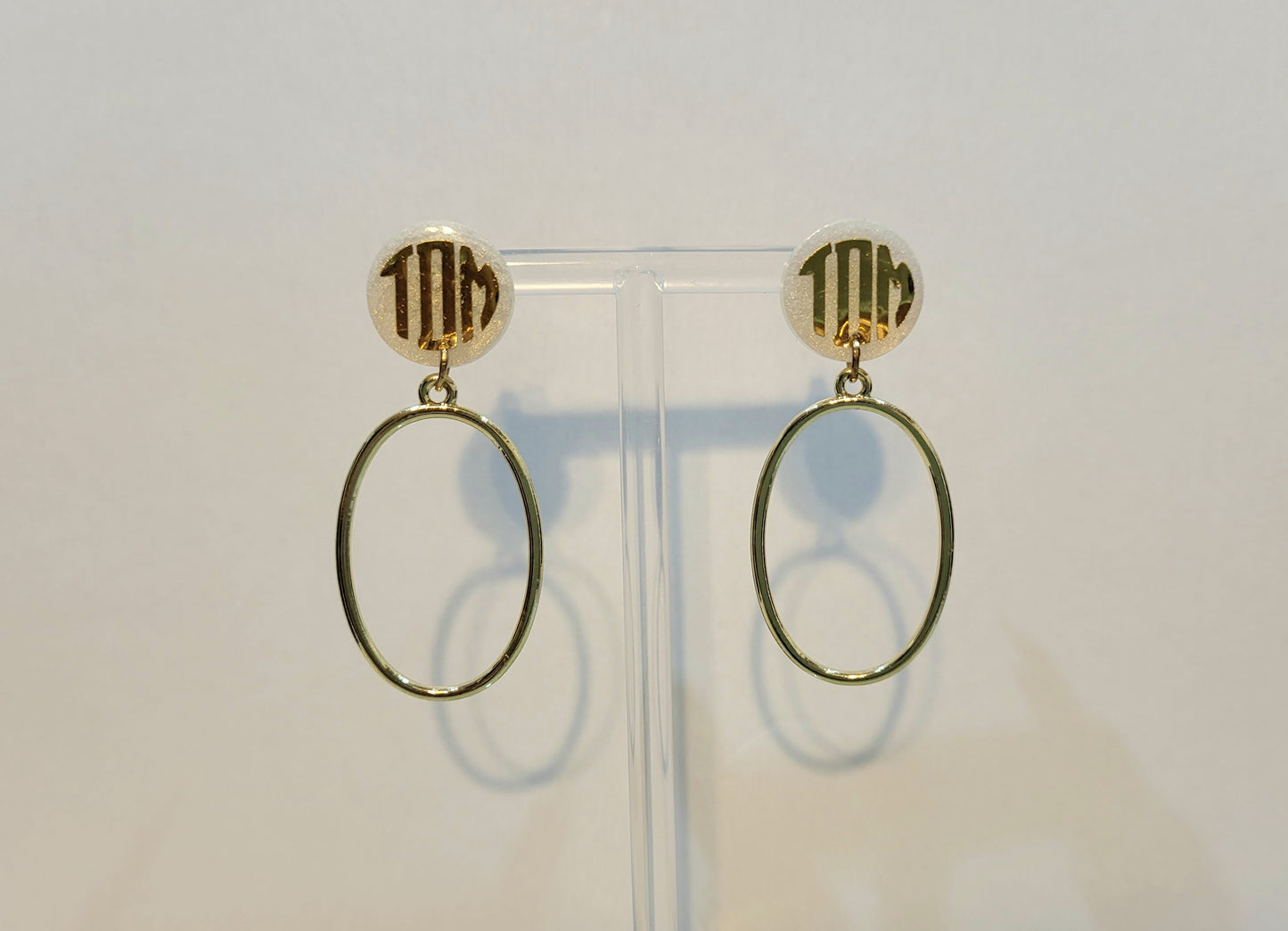 Pearl And Gold Oval Monogram Earrings