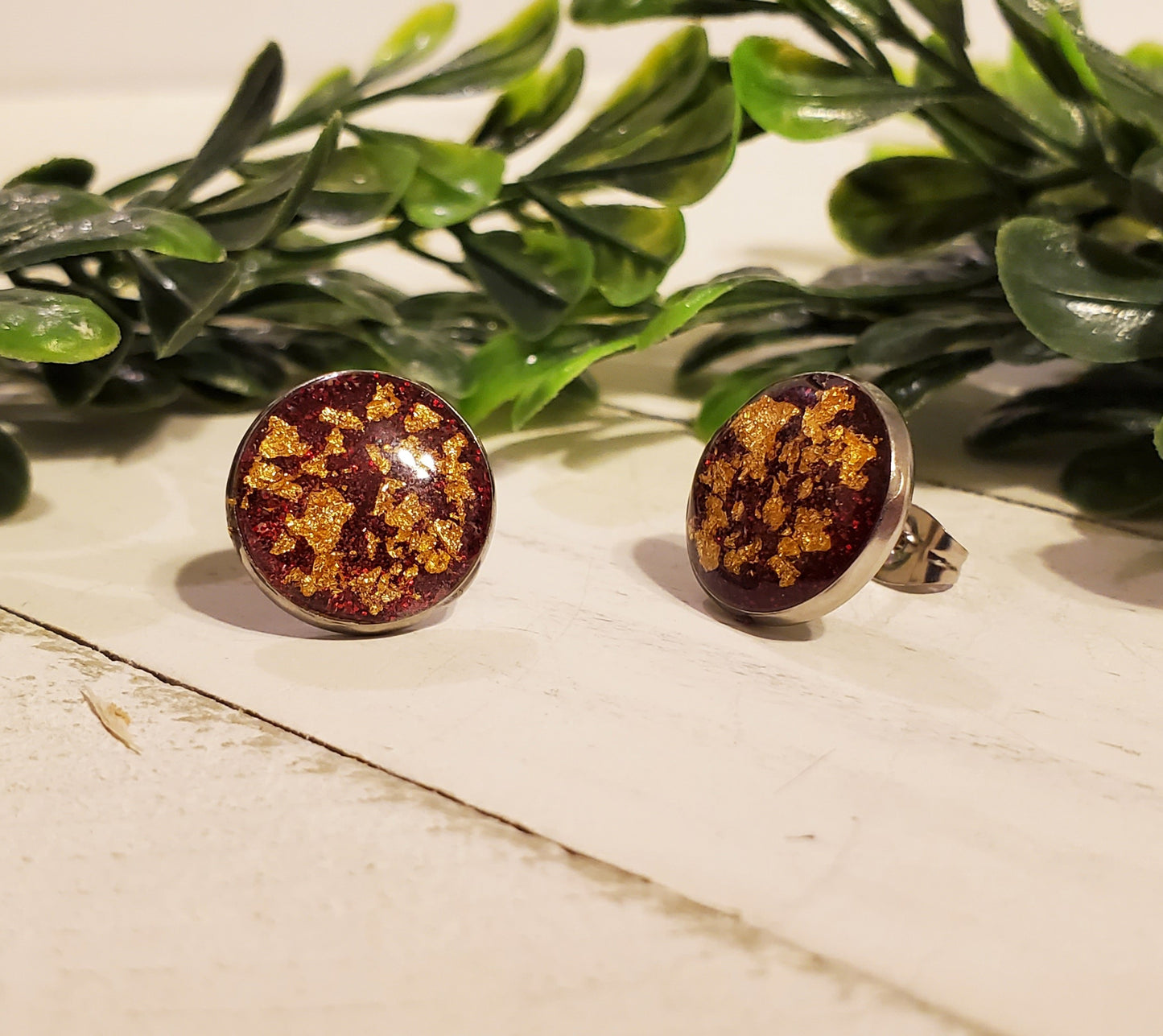 Gold Flake Studs-Red