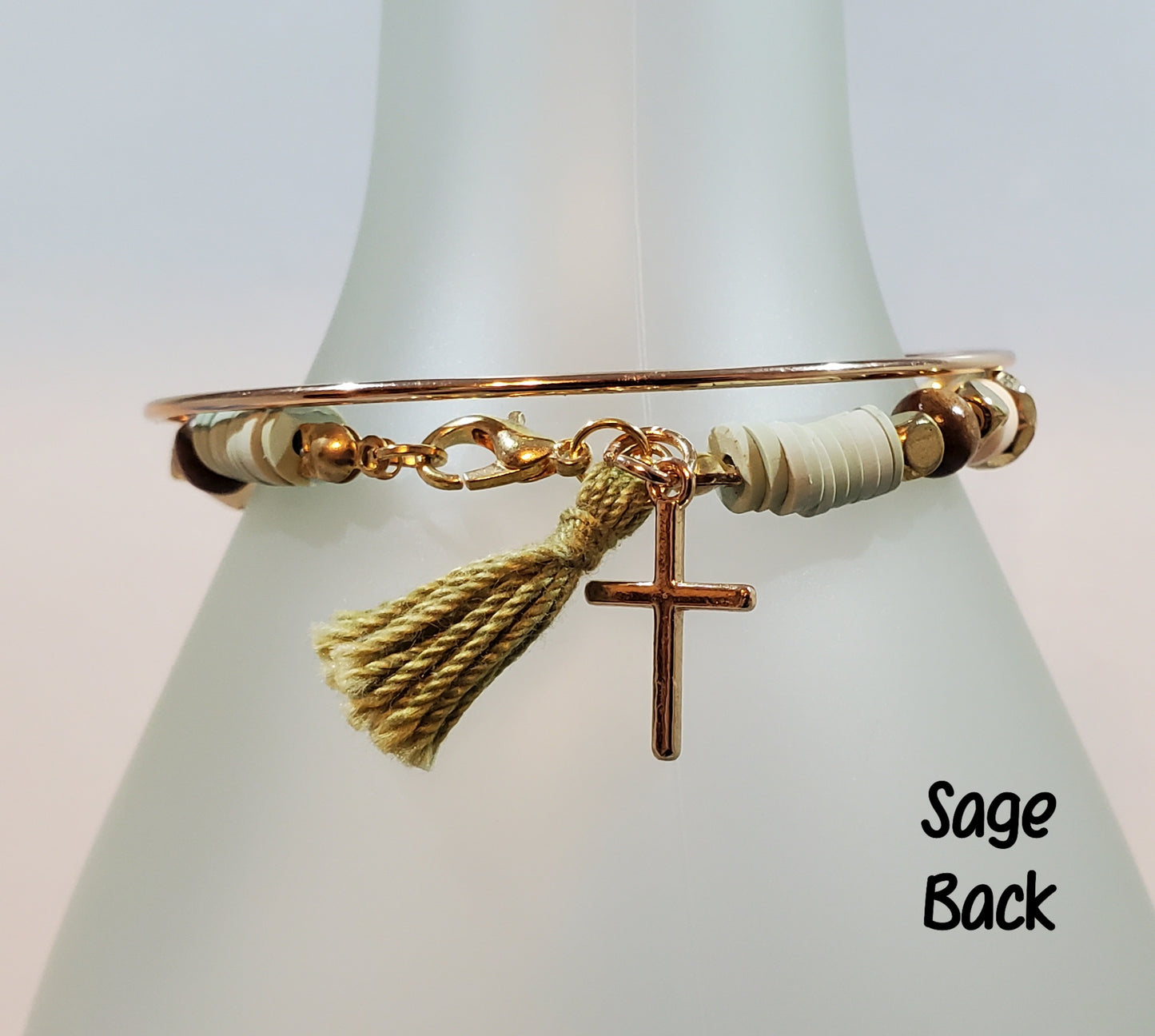 Clay & Crystal Personalized Bracelet Set- Sage Back