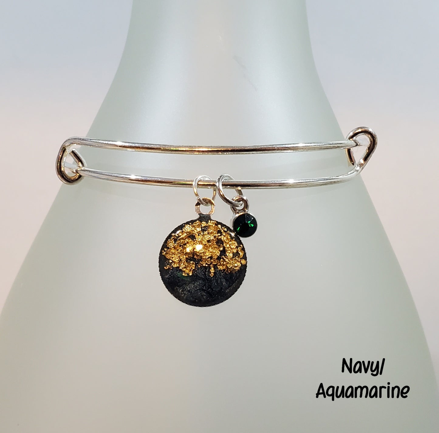 Simple Gold Flake Bangles-Navy/Aquamarine