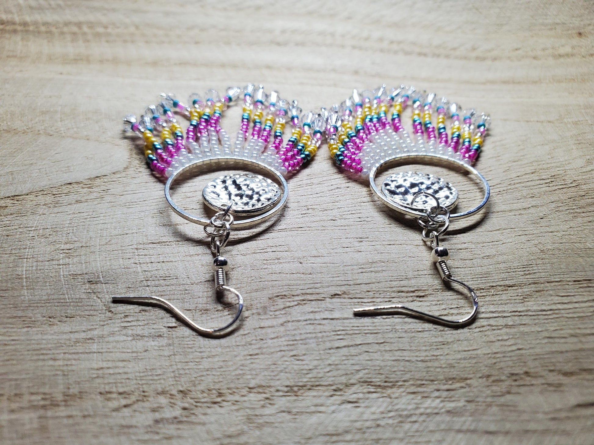 Pink & Yellow Crystal Boho Fringe Earrings