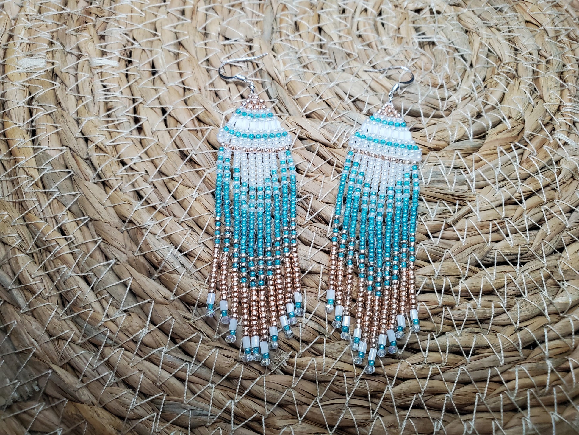 Blue & Copper Crystal Fringe Earrings