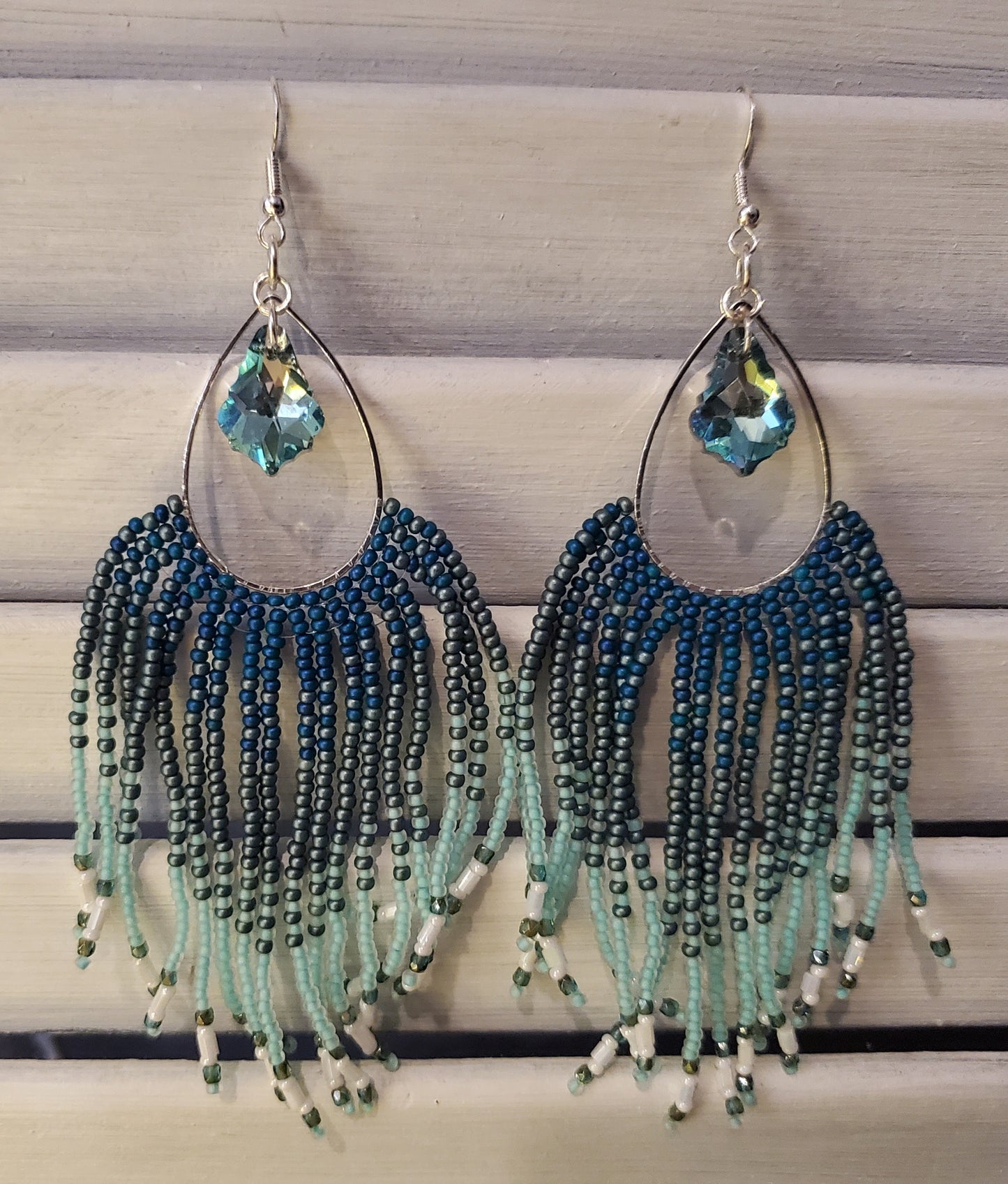 Teal & Olive Peacock Fringe Earrings