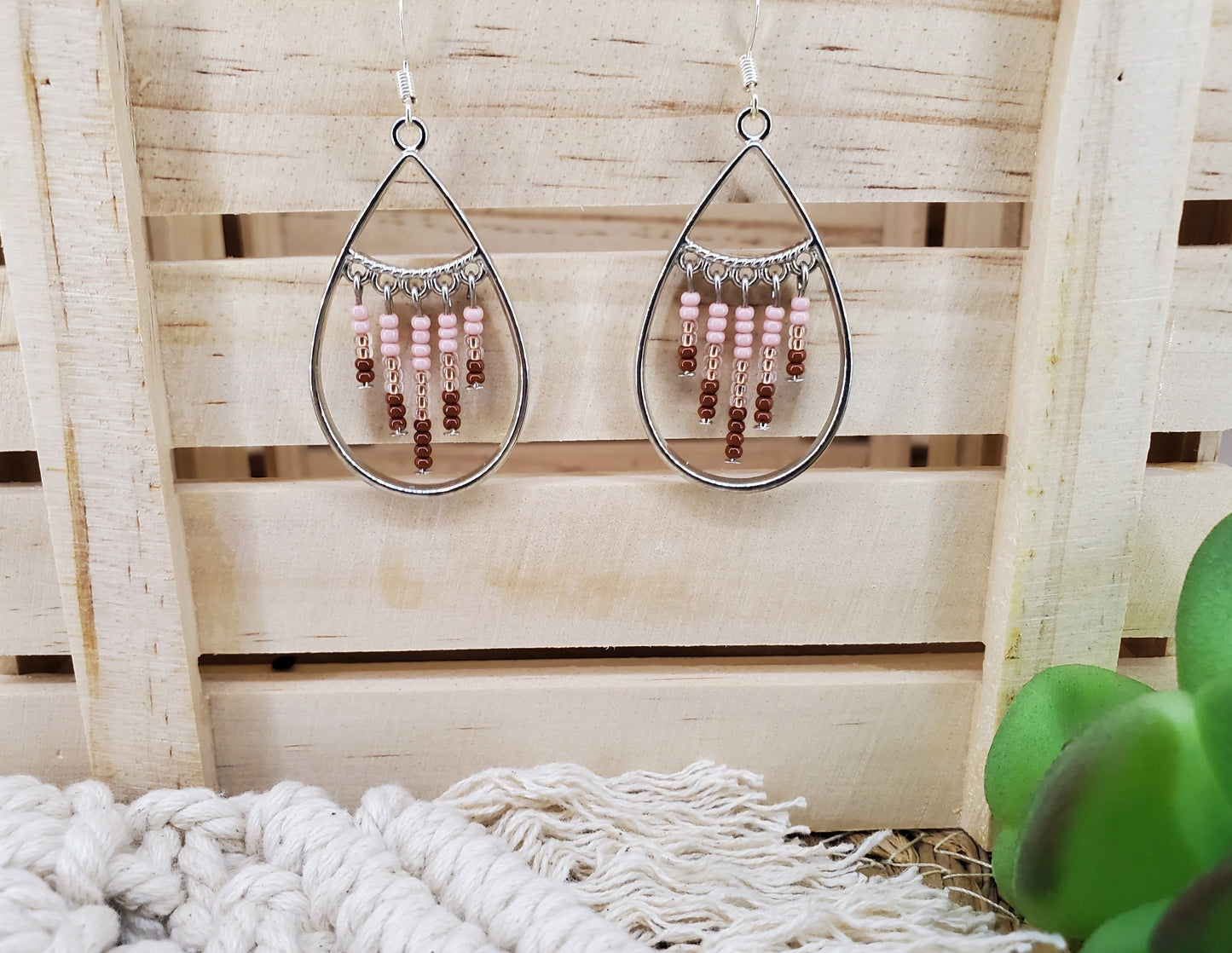 Boho Teardrop Seed Bead Fringe Earrings-Copper