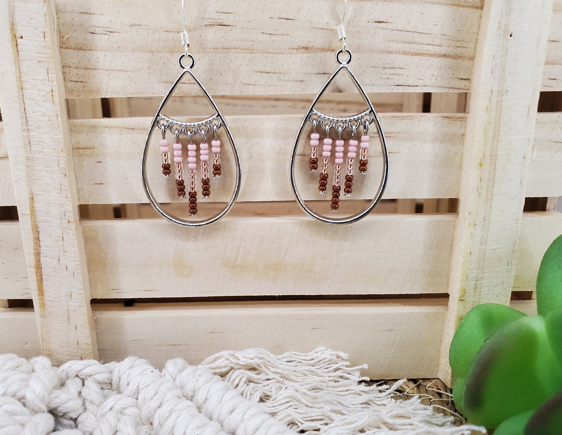 Boho Teardrop Seed Bead Fringe Earrings-Copper