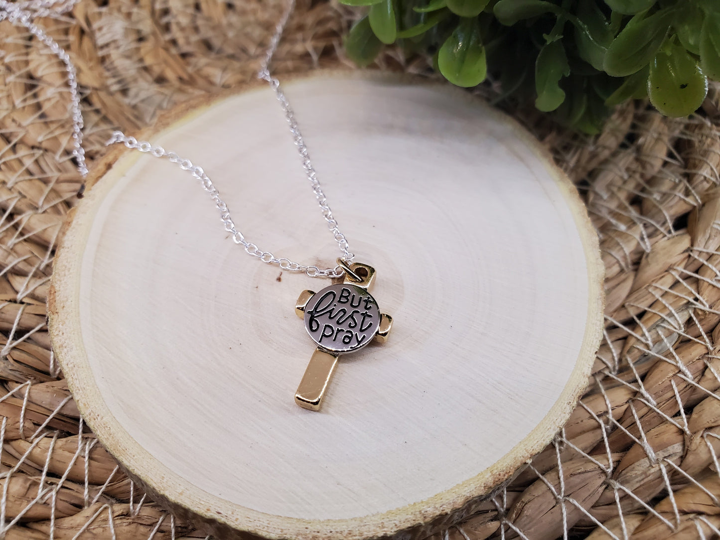Silver & Gold Scripture Necklaces-But First Pray