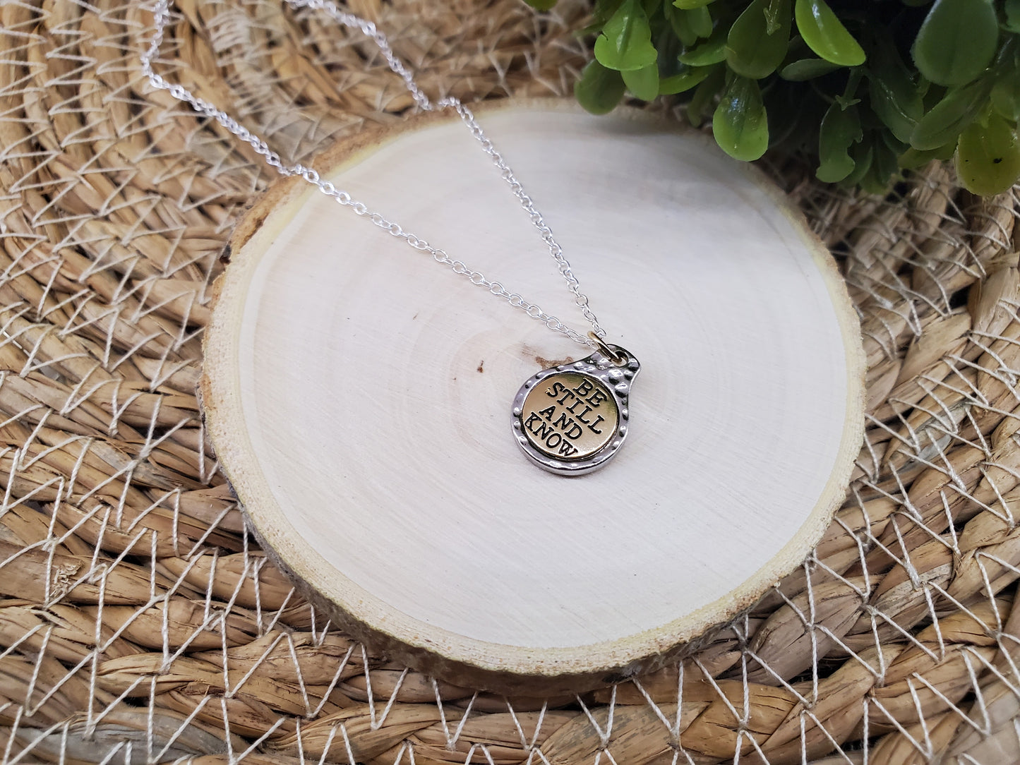 Silver & Gold Scripture Necklaces- Be Still
