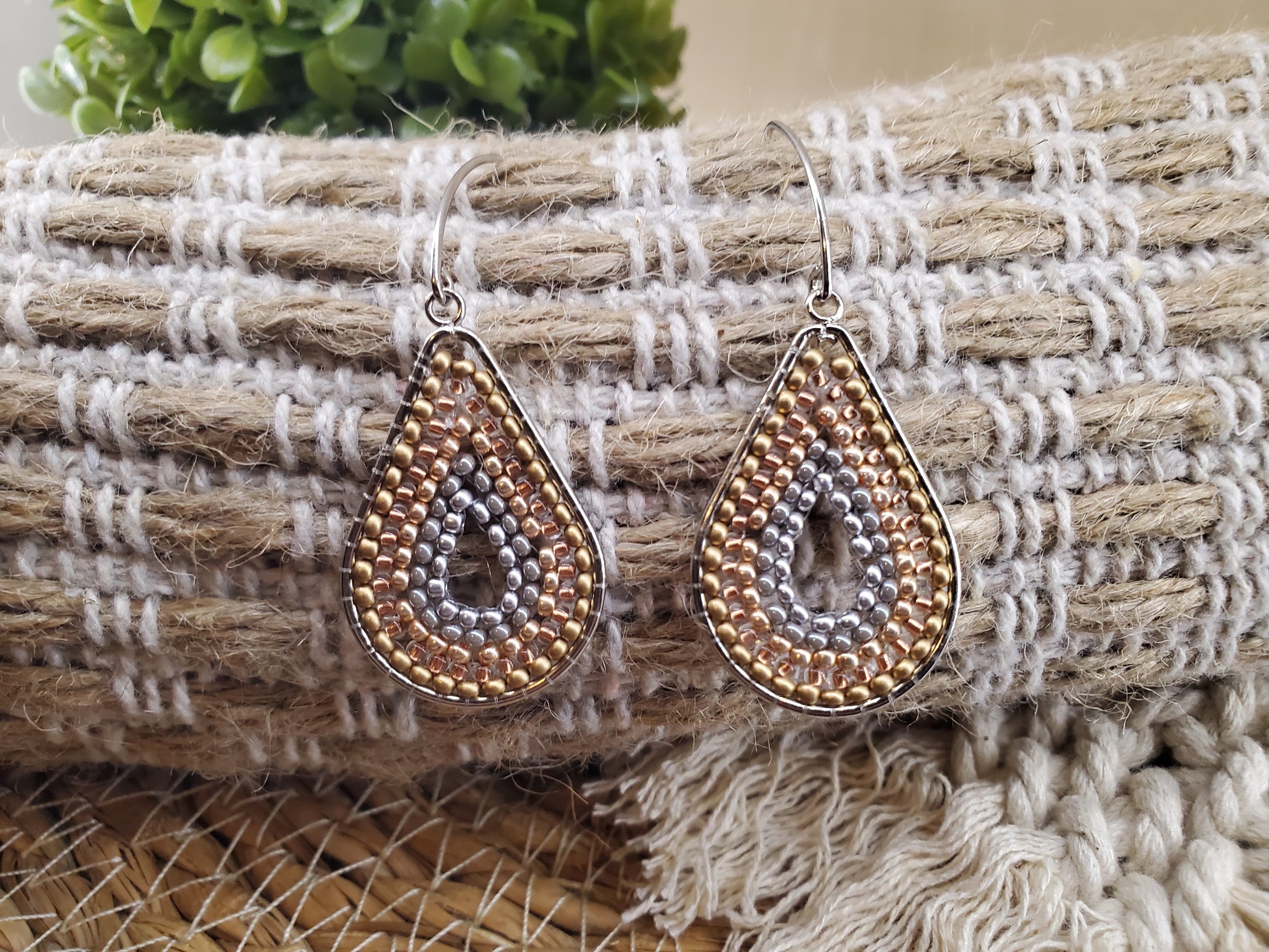 Boho Seed Bead Teardrop Earrings-Gold