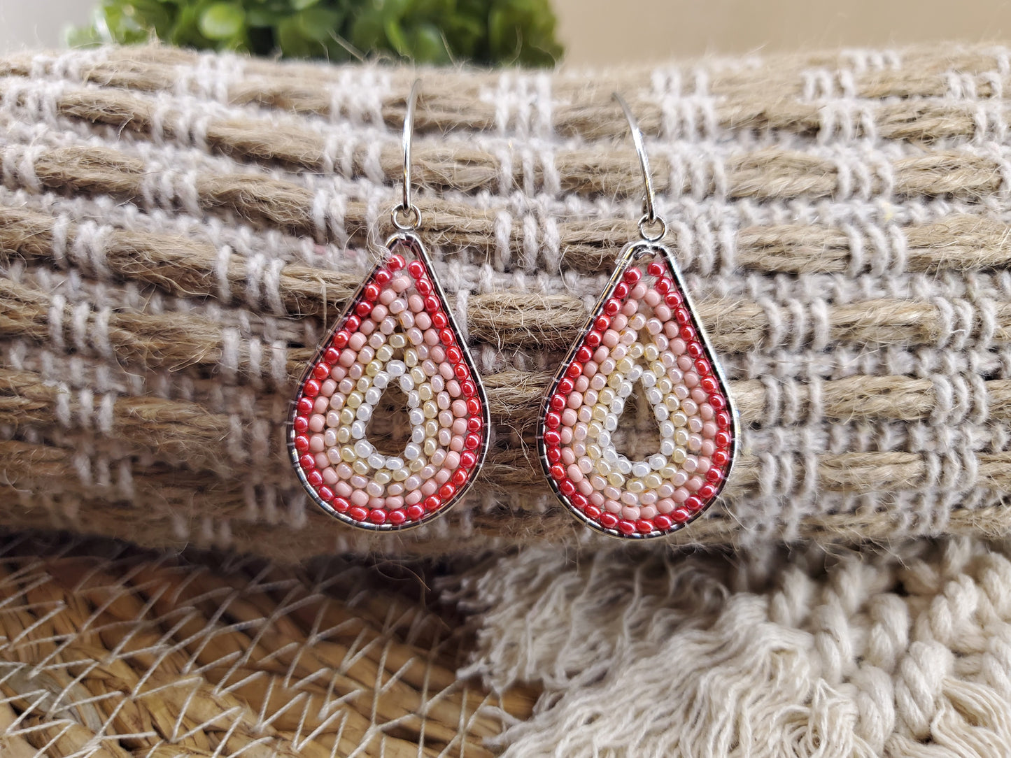 Boho Seed Bead Teardrop Earrings-Pink