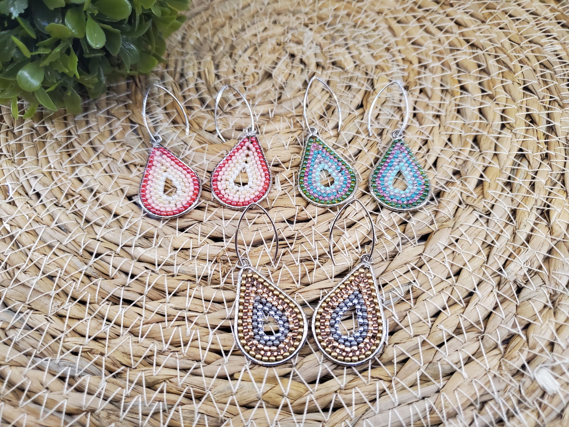 Boho Seed Bead Teardrop Earrings
