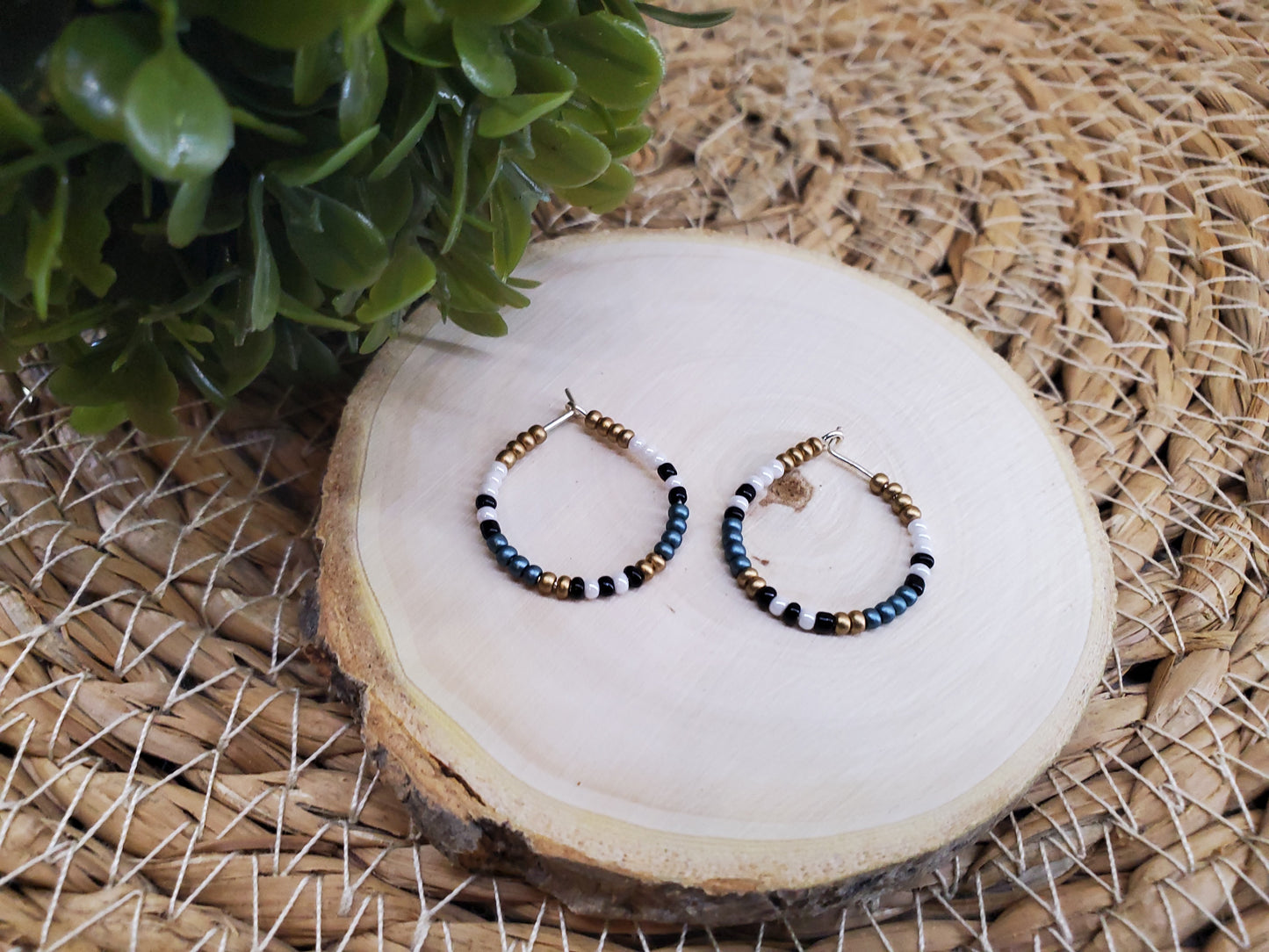 Boho Seed Bead Multi-Colored Hoops Earrings-Olive