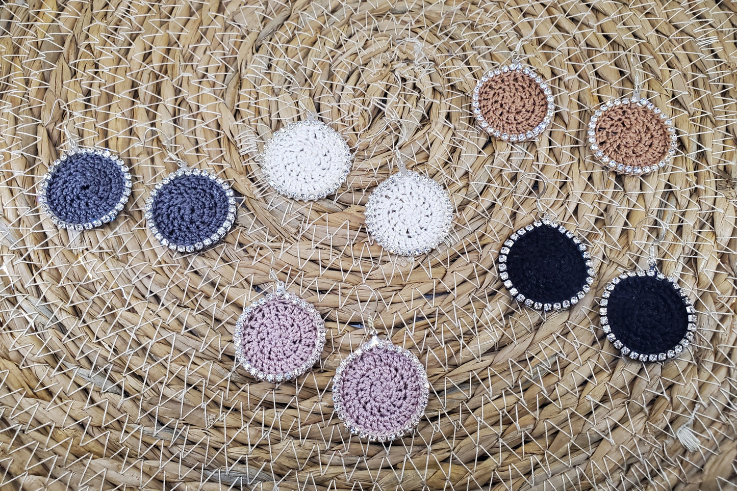 Rhinestone Crocheted Disc Earrings