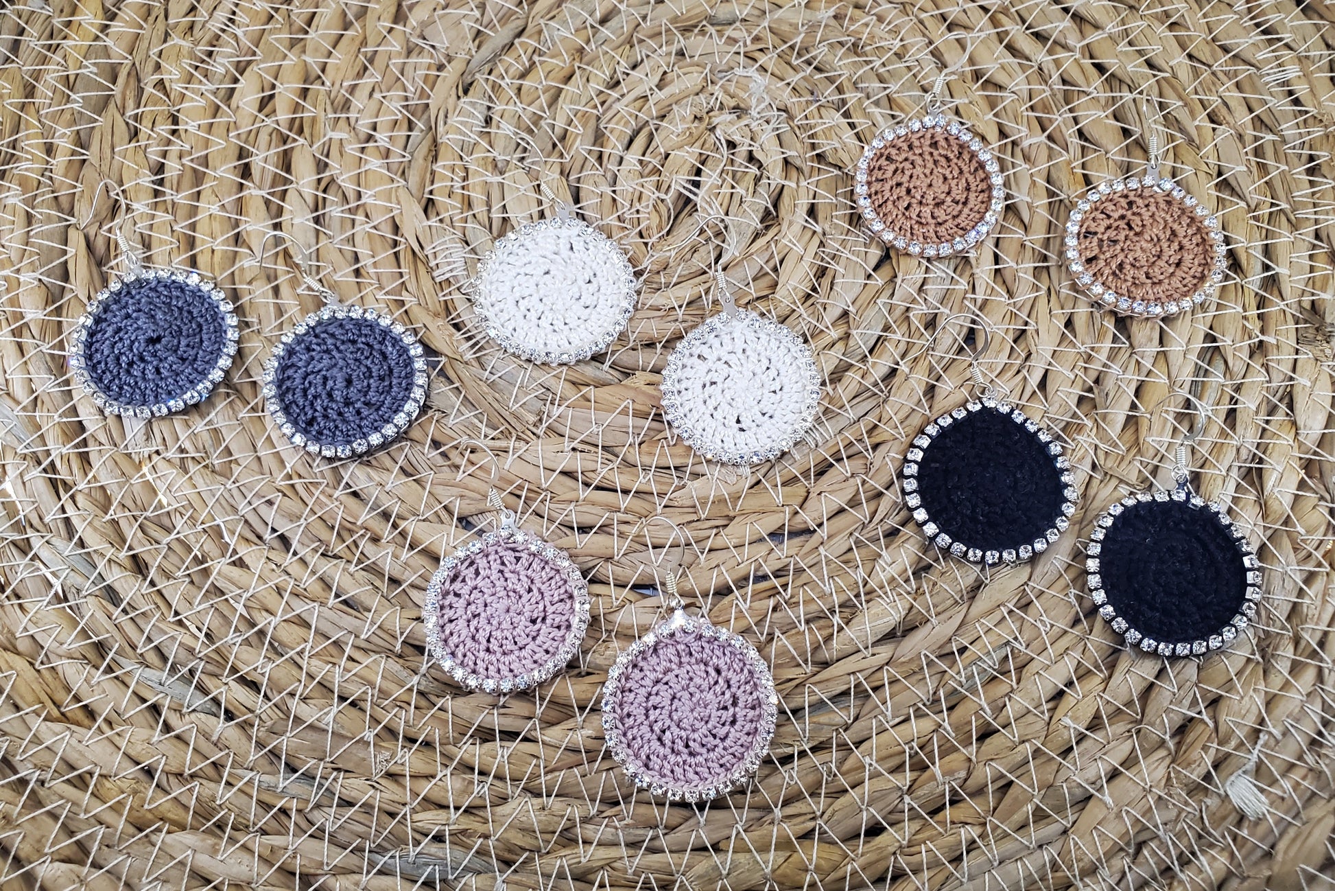 Rhinestone Crocheted Disc Earrings