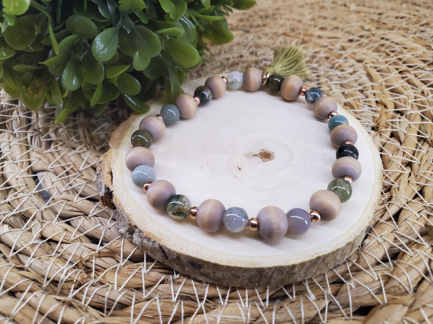 Aqua Milk Glass and Gold Diffuser Bracelet