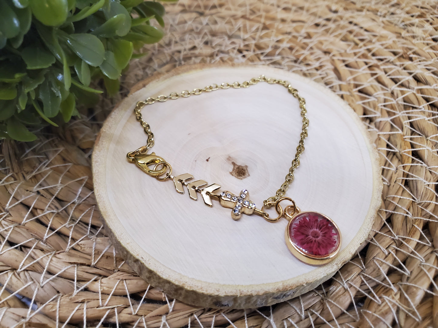 Boho Floral Cross Bracelet-Fuscia
