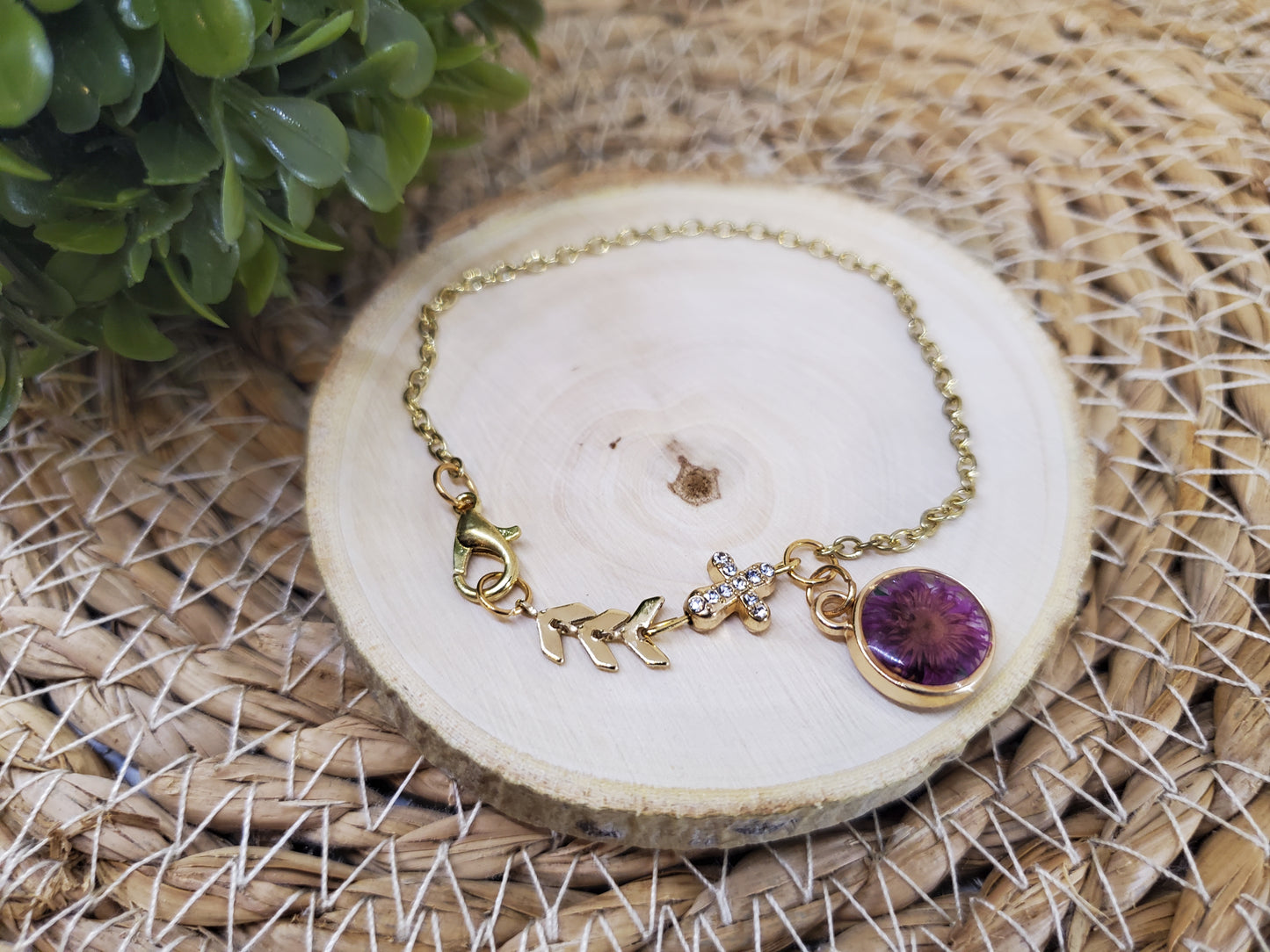 Boho Floral Cross Bracelet-Light Pink