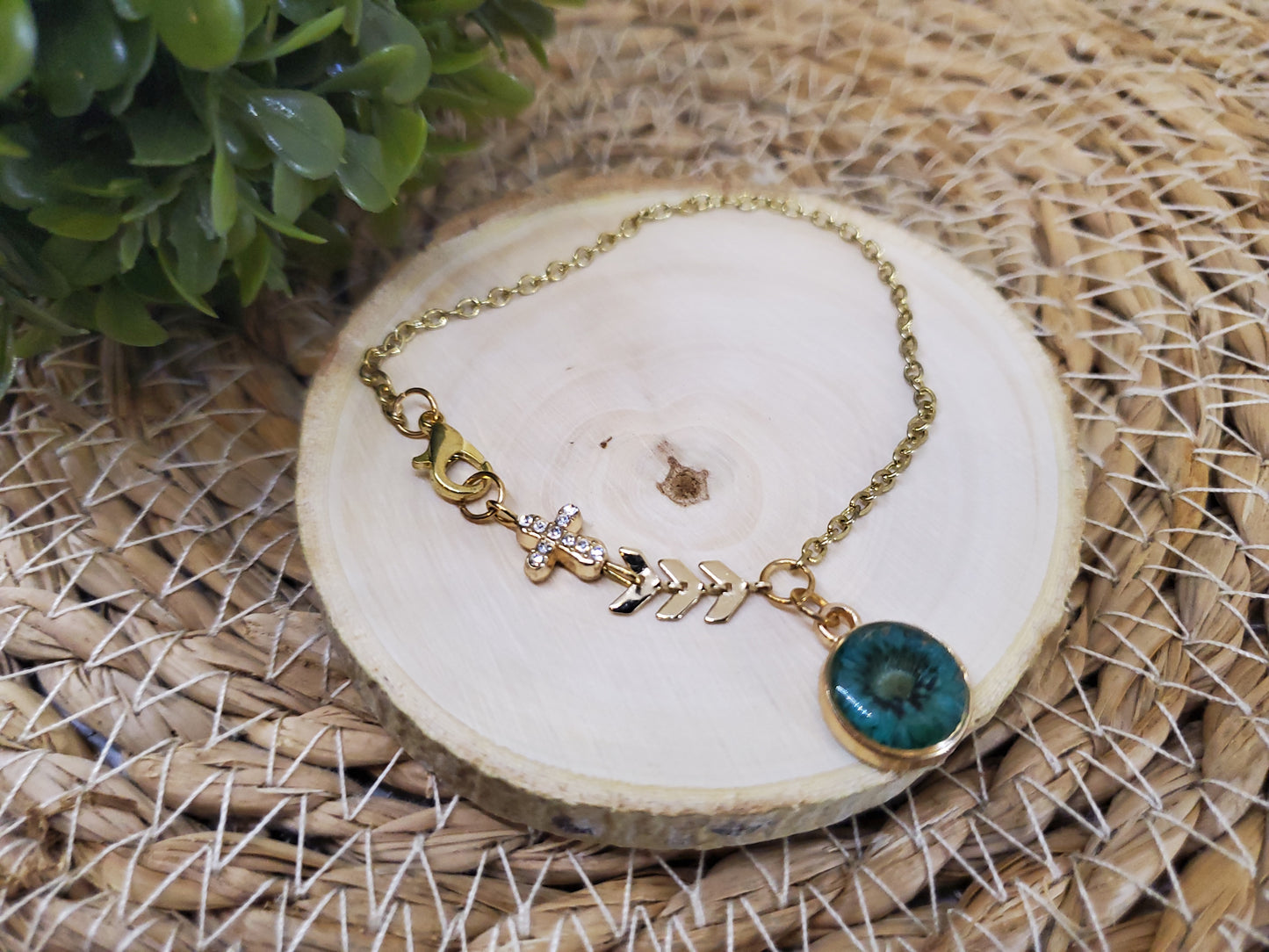 Boho Floral Cross Bracelet-Blue