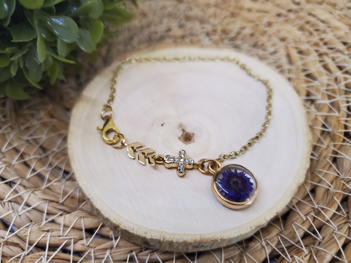 Boho Floral Cross Bracelet- Purple