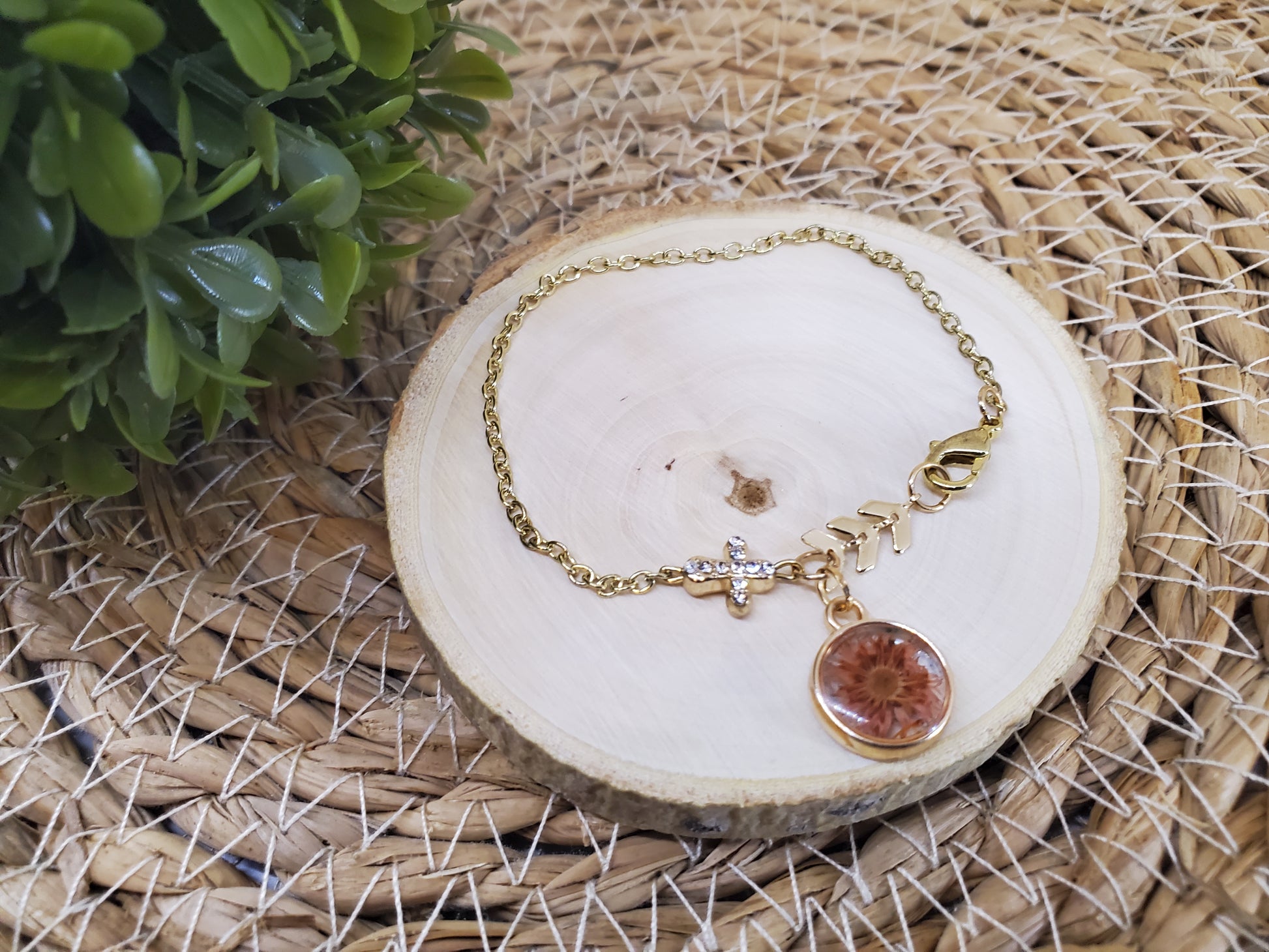 Boho Floral Cross Bracelet- Orange