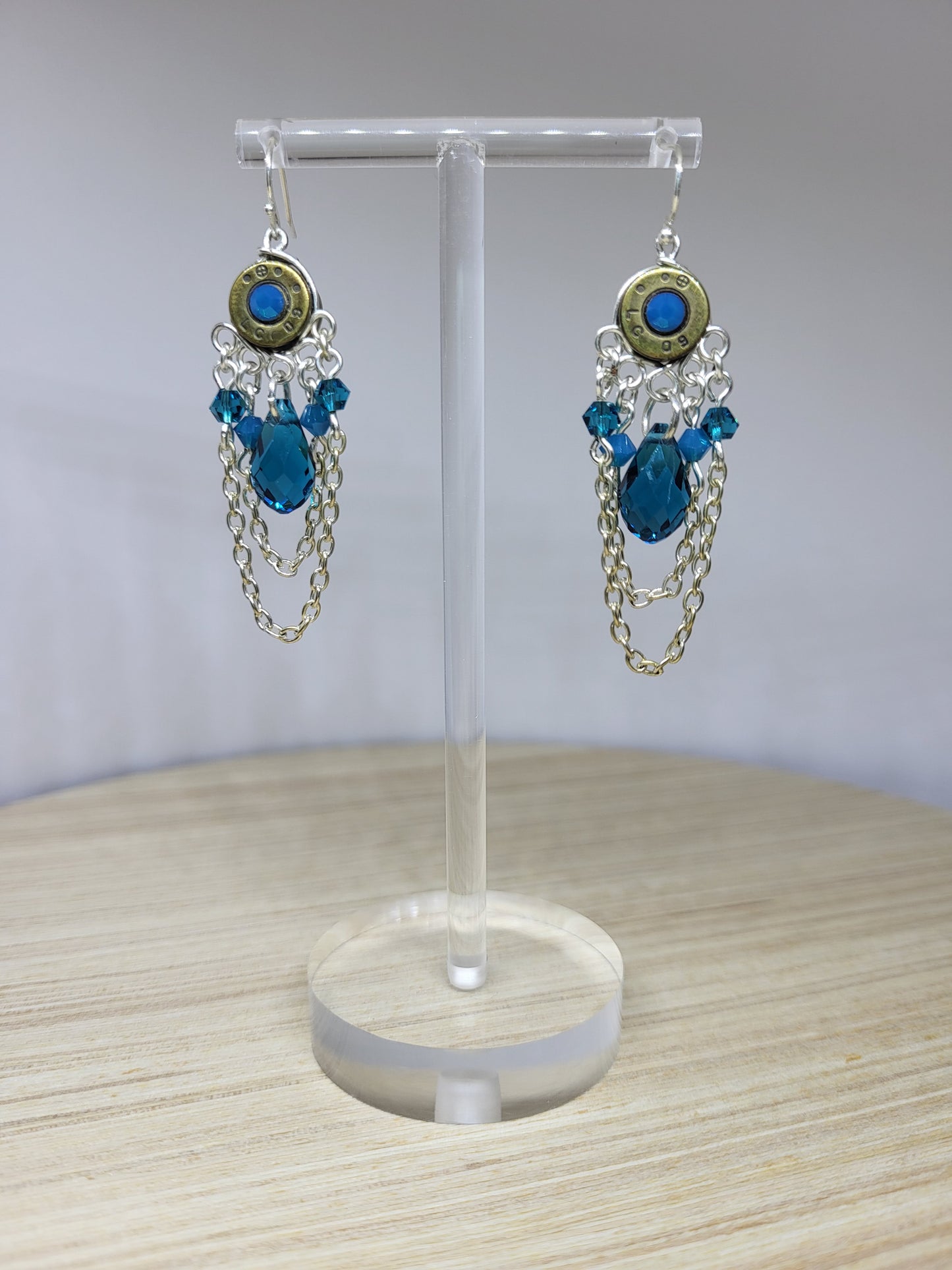 Teal Crystal Bullet Earrings
