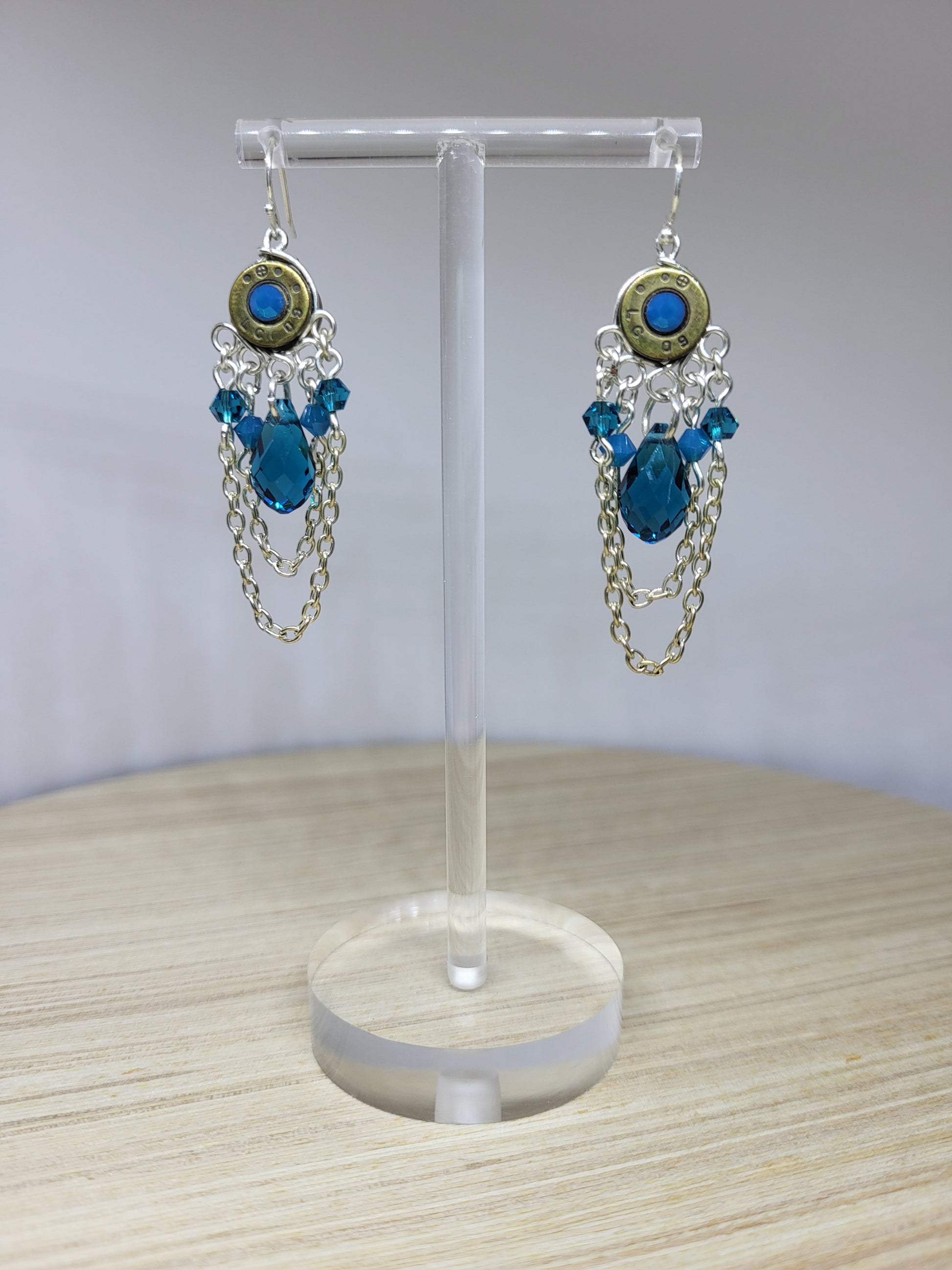 Teal Crystal Bullet Earrings