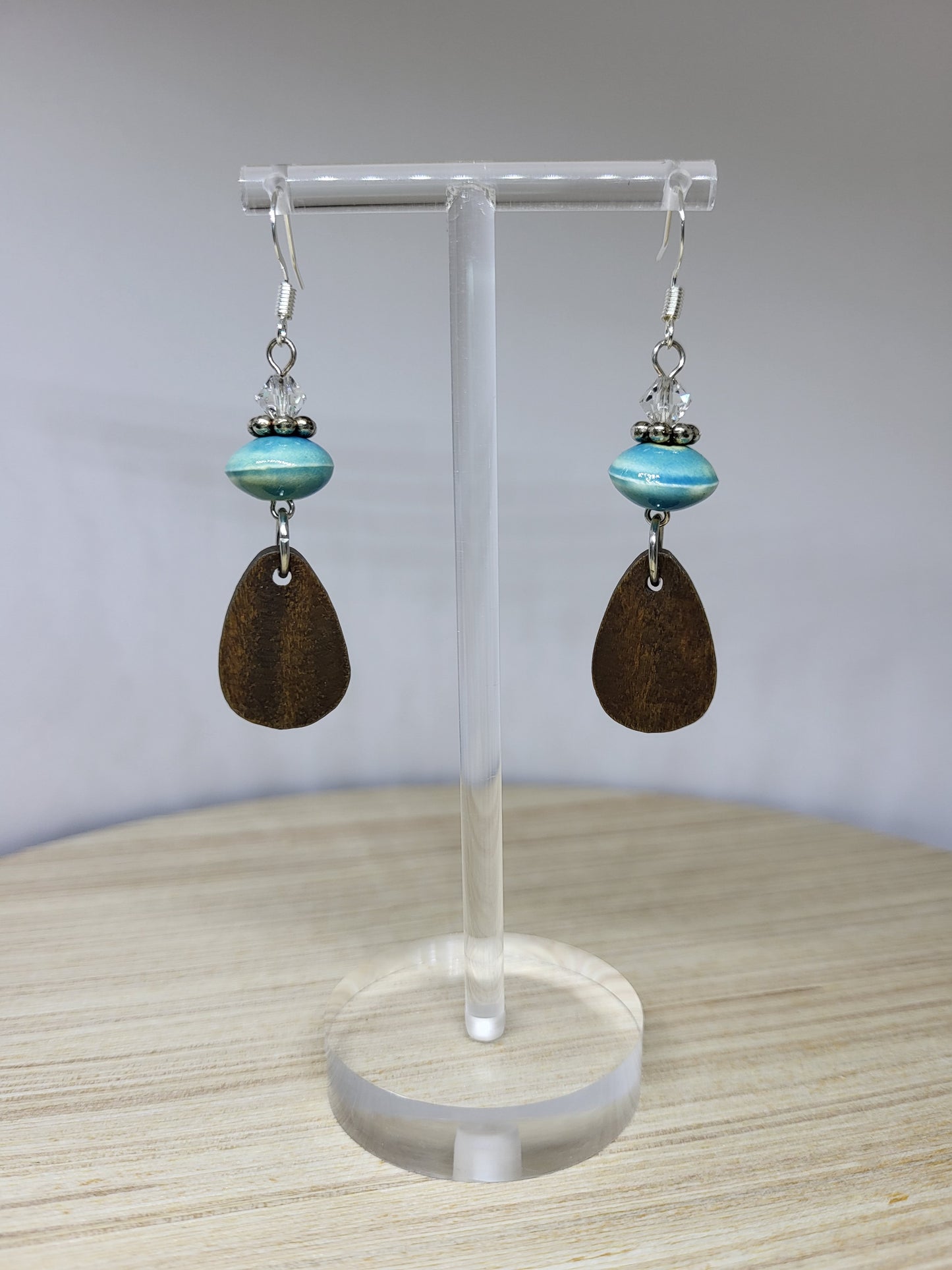 Aqua Wood Drop Earrings