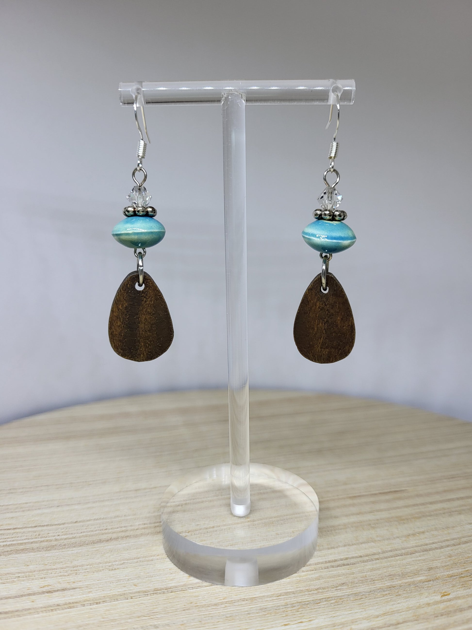 Aqua Wood Drop Earrings