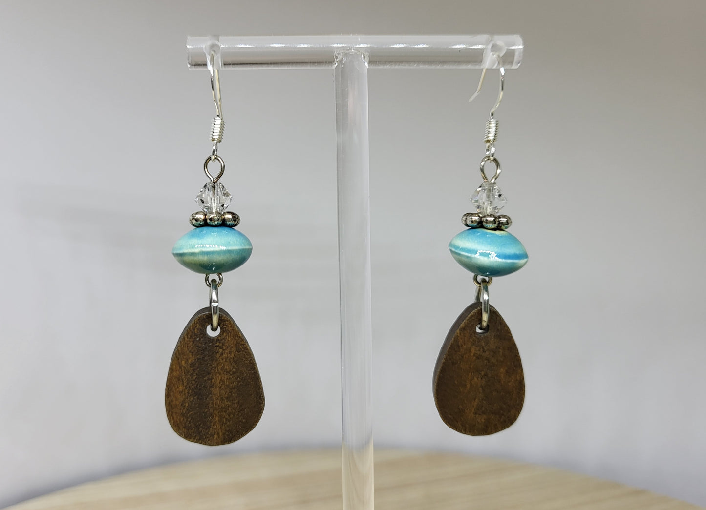 Aqua Wood Drop Earrings
