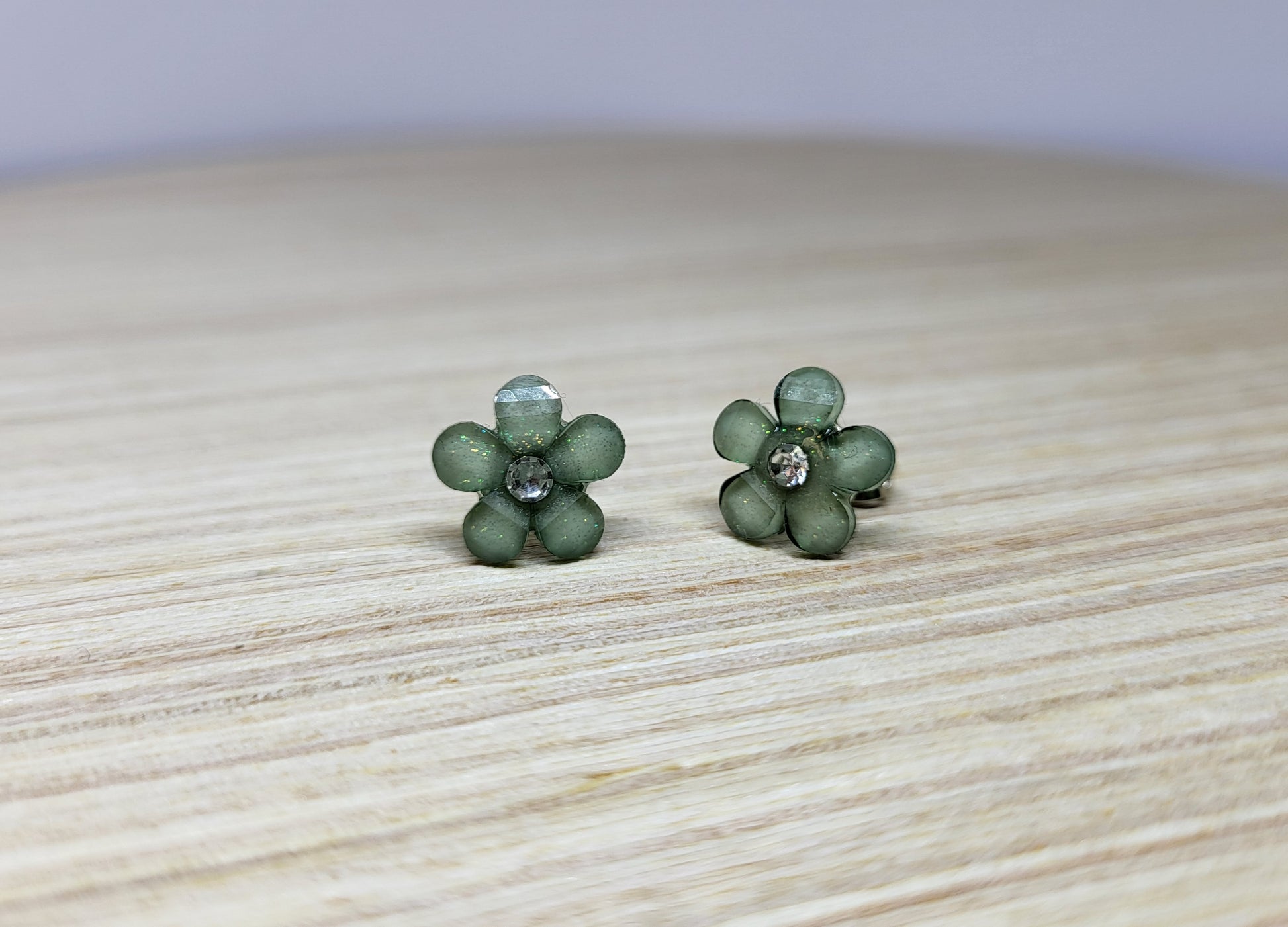 Jewel Flower Studs-Sage