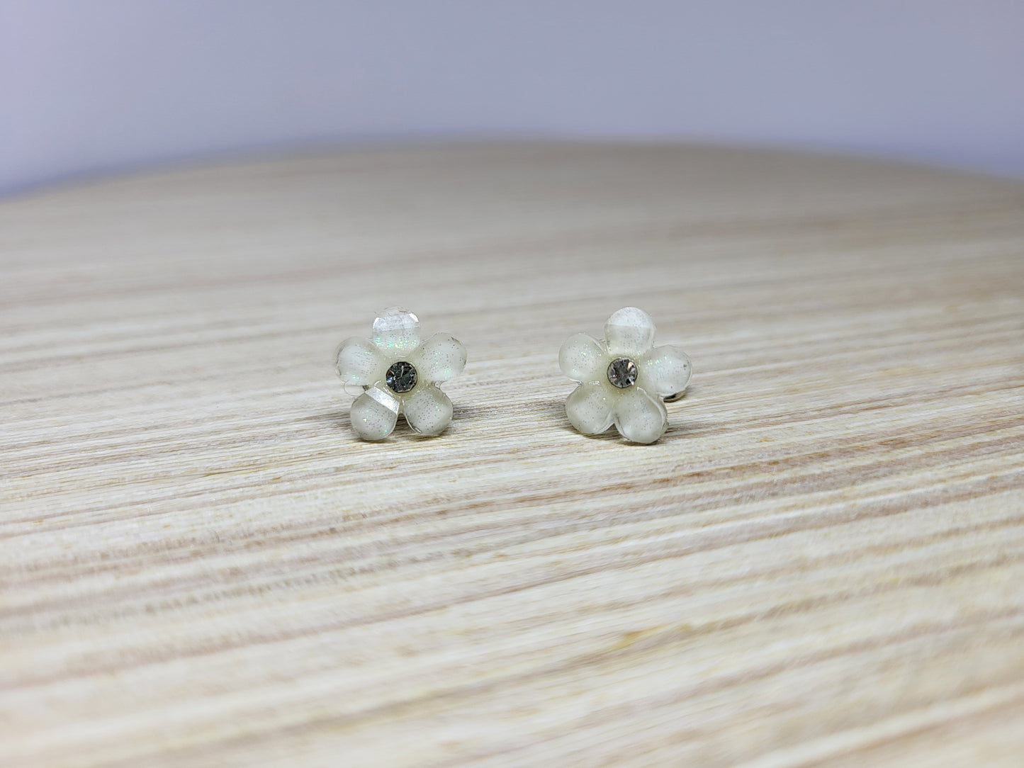Jewel Flower Studs-White