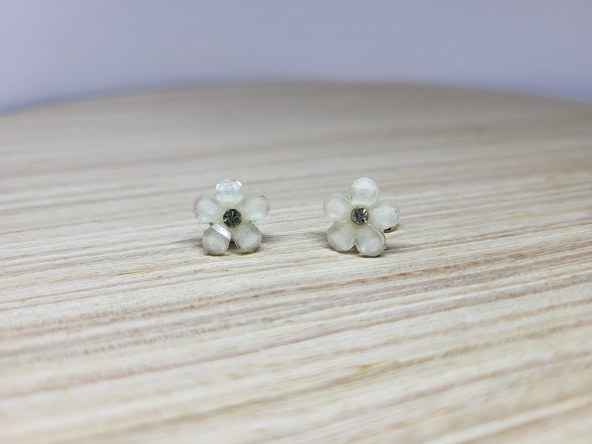 Jewel Flower Studs-White