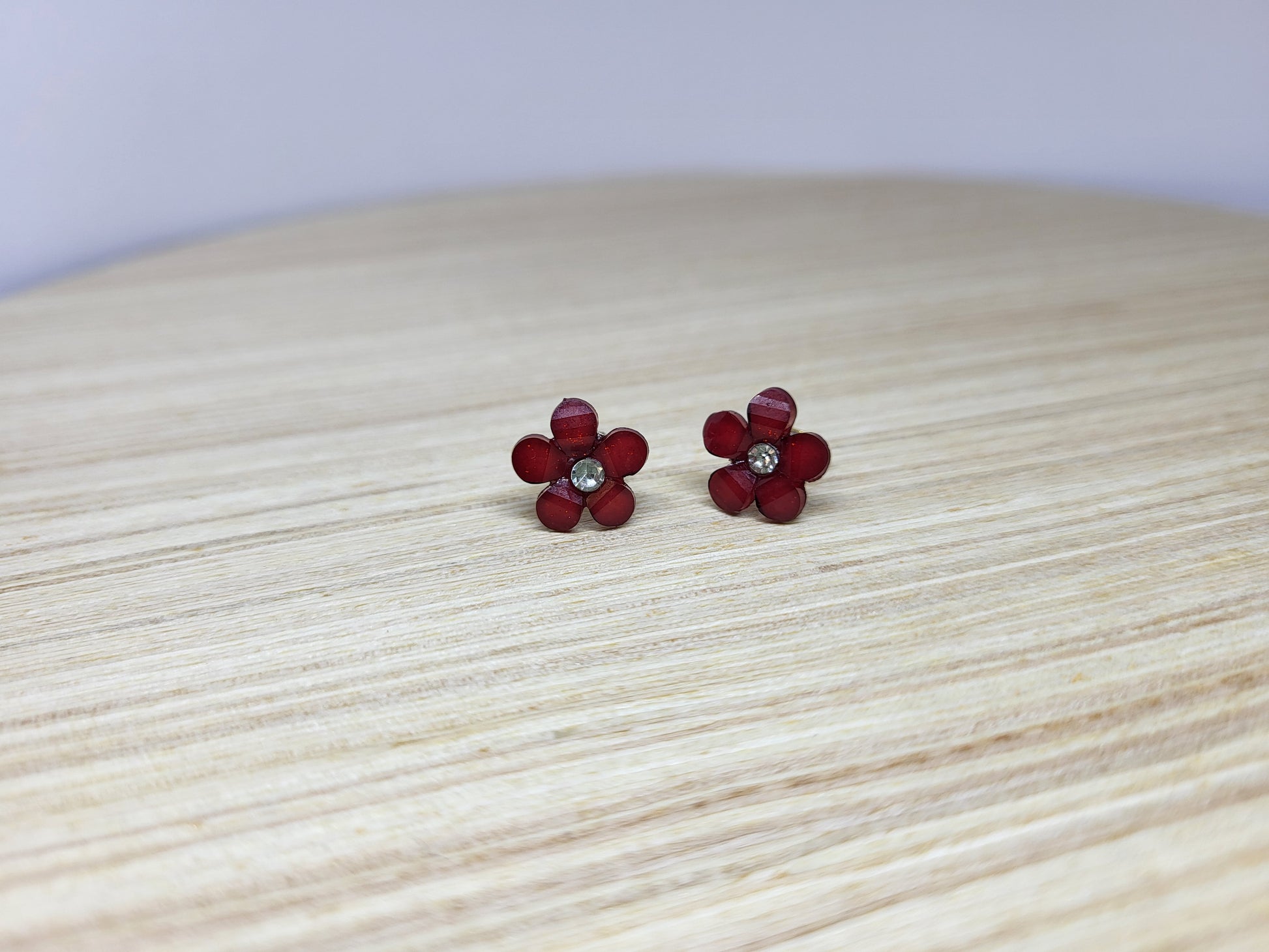 Jewel Flower Studs-Red