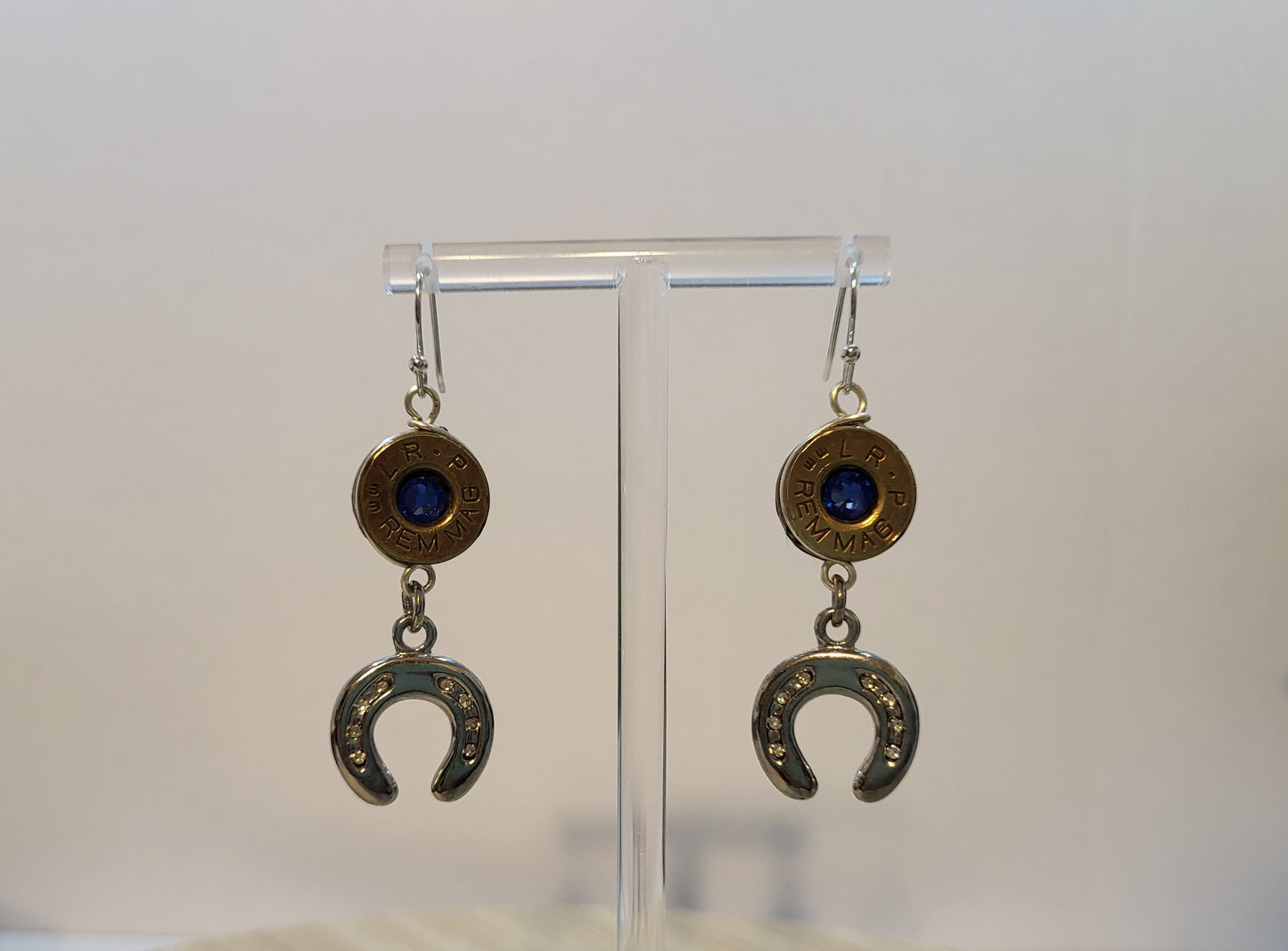 7MM Remington Magnum Sapphire Horseshoe Earrings