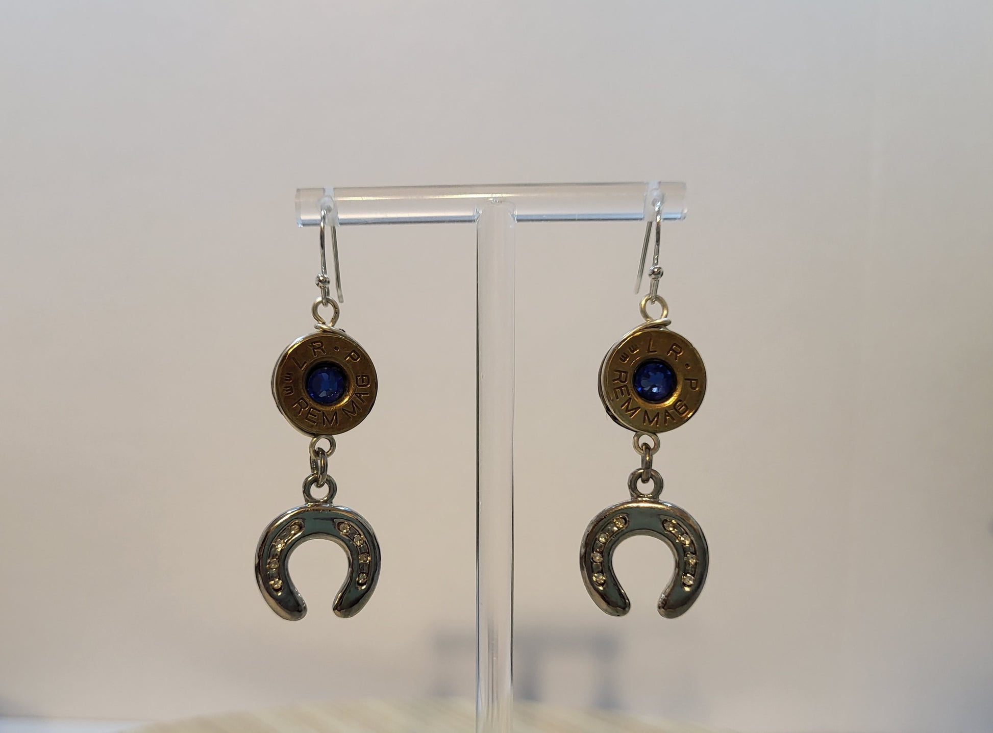 7MM Remington Magnum Sapphire Horseshoe Earrings