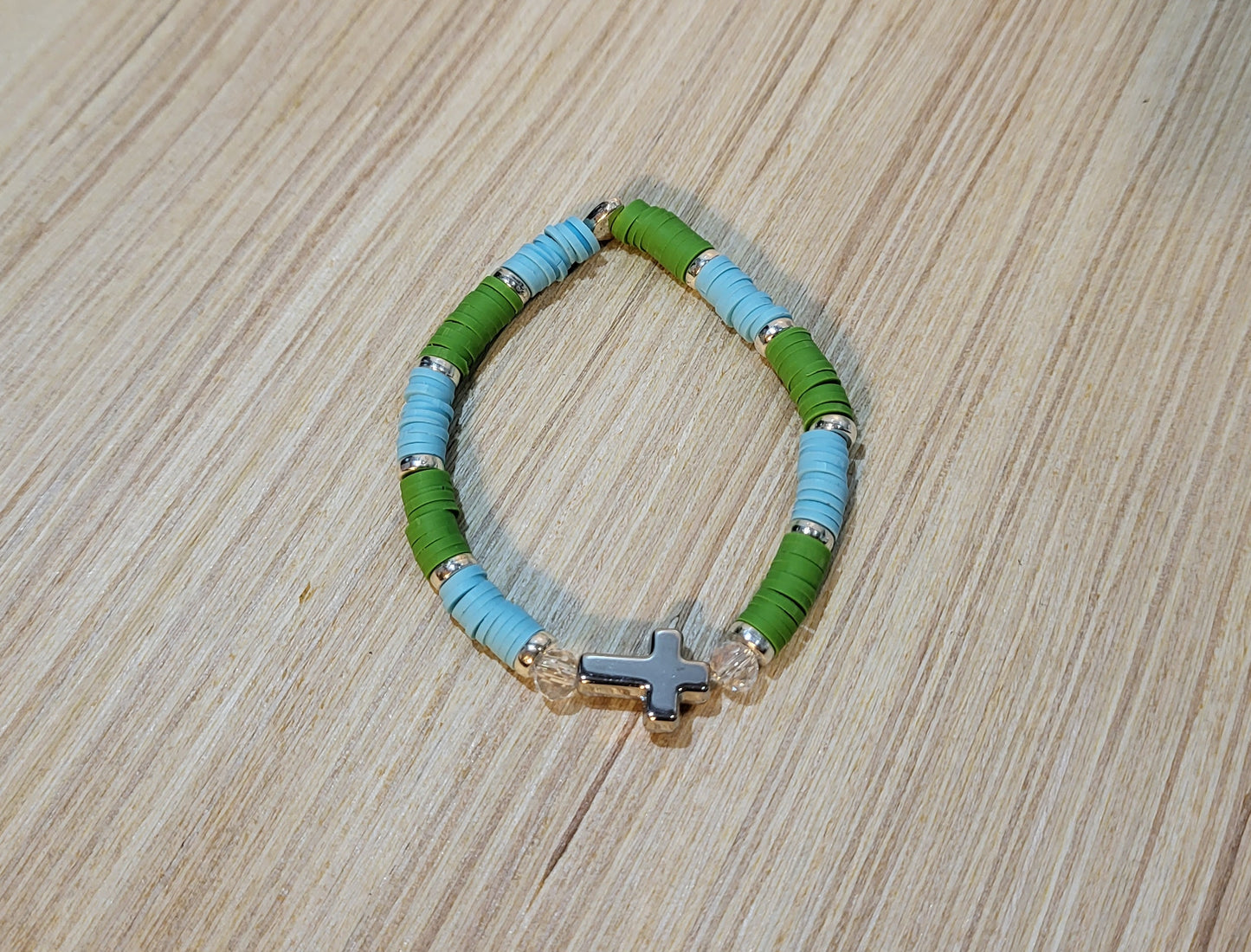 Cross & Clay Girl's Stretch Bracelets-Green & Blue