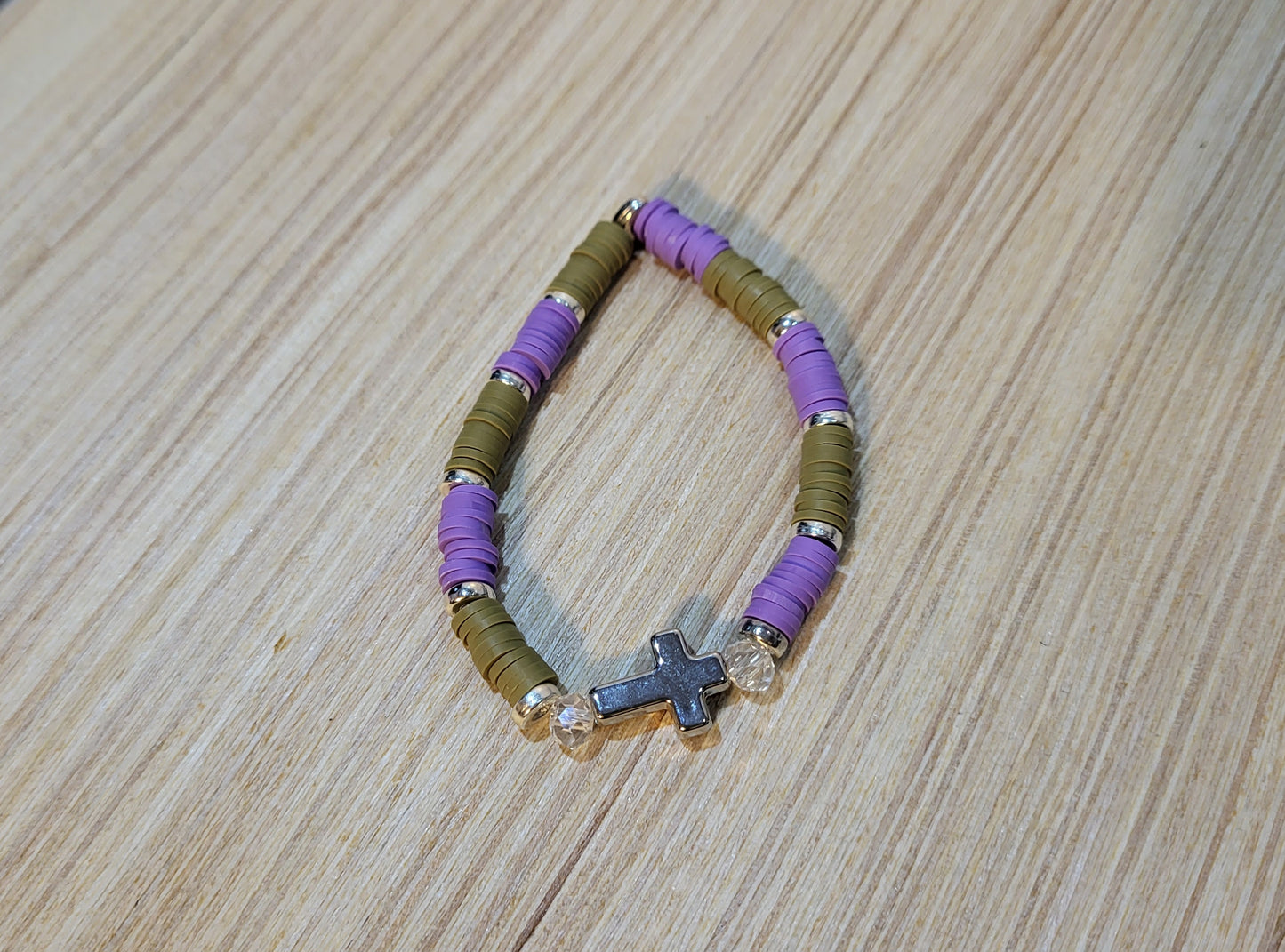 Cross & Clay Girl's Stretch Bracelets-Purple & Olive