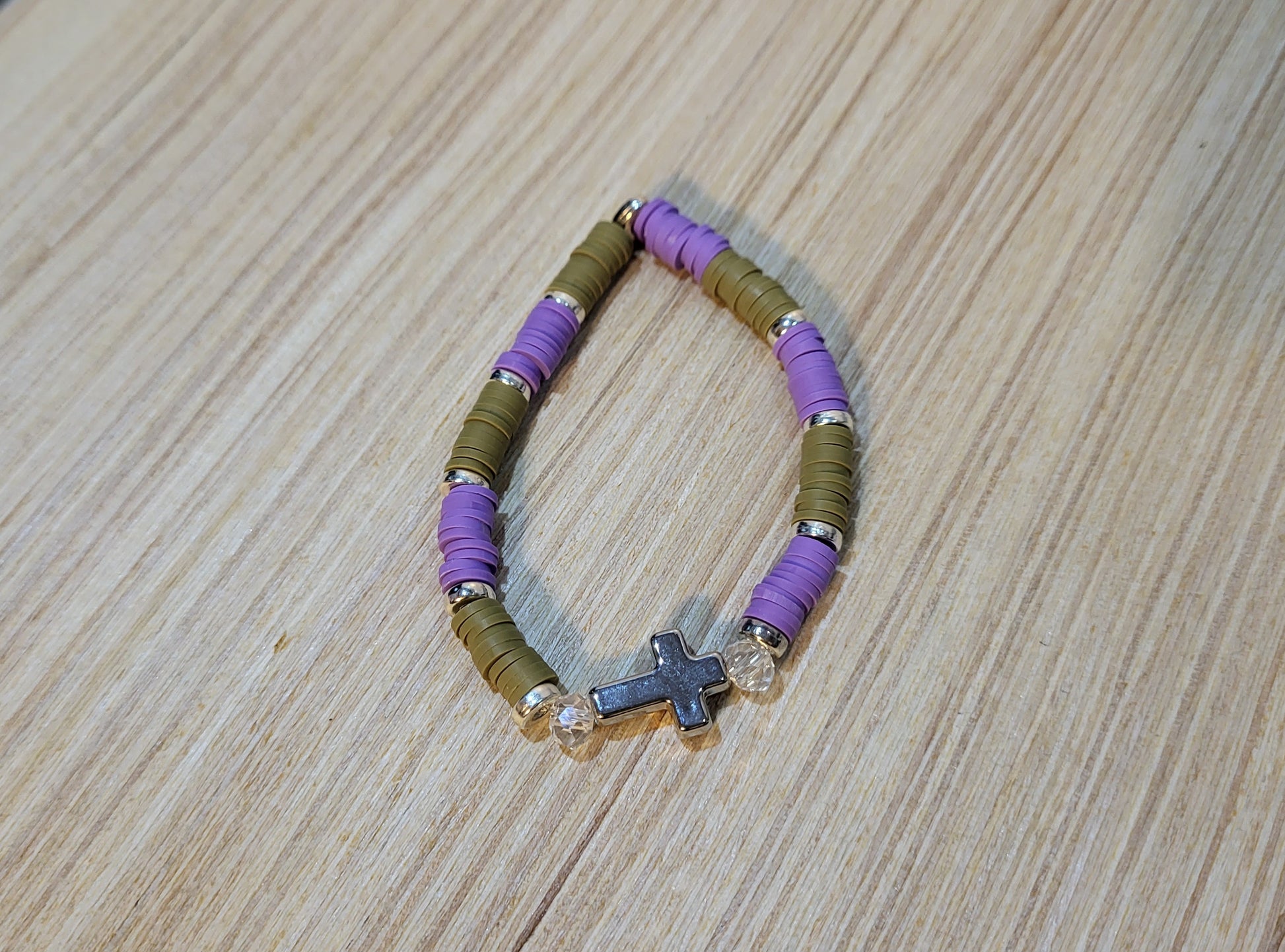 Cross & Clay Girl's Stretch Bracelets-Purple & Olive
