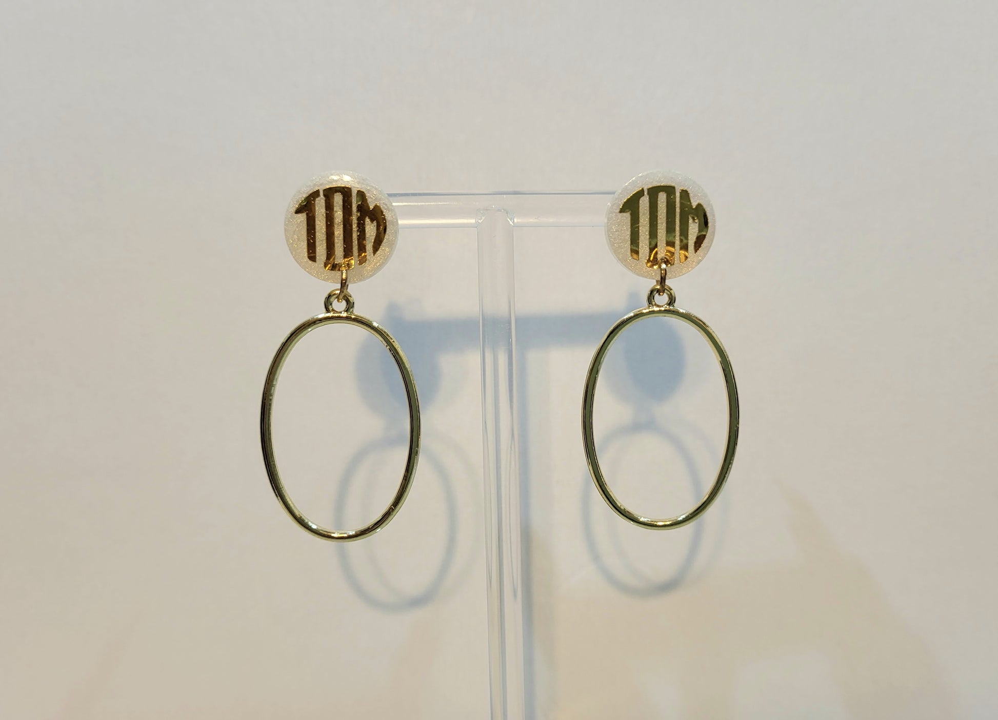 Pearl And Gold Oval Monogram Earrings