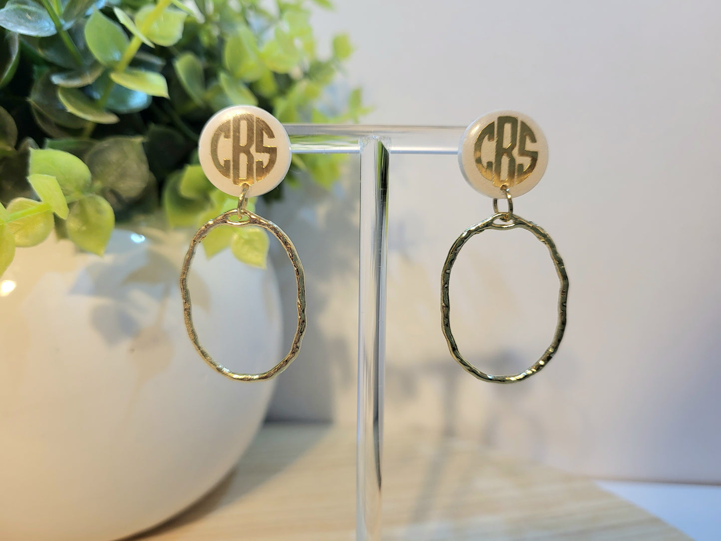 Monogram Gold Oval Hoop Earrings (Choose Your Own Color)