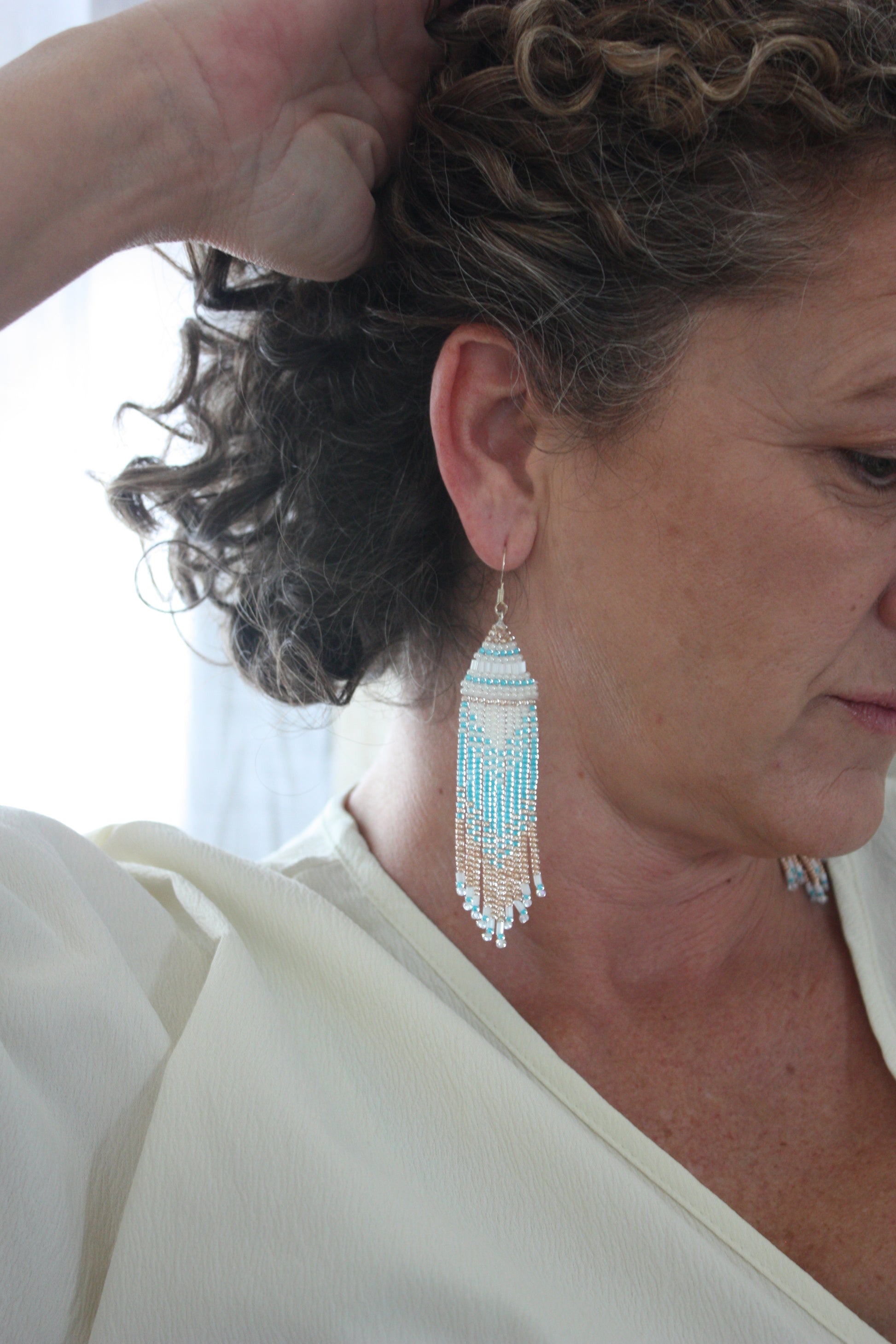 Blue & Copper Crystal Fringe Earrings