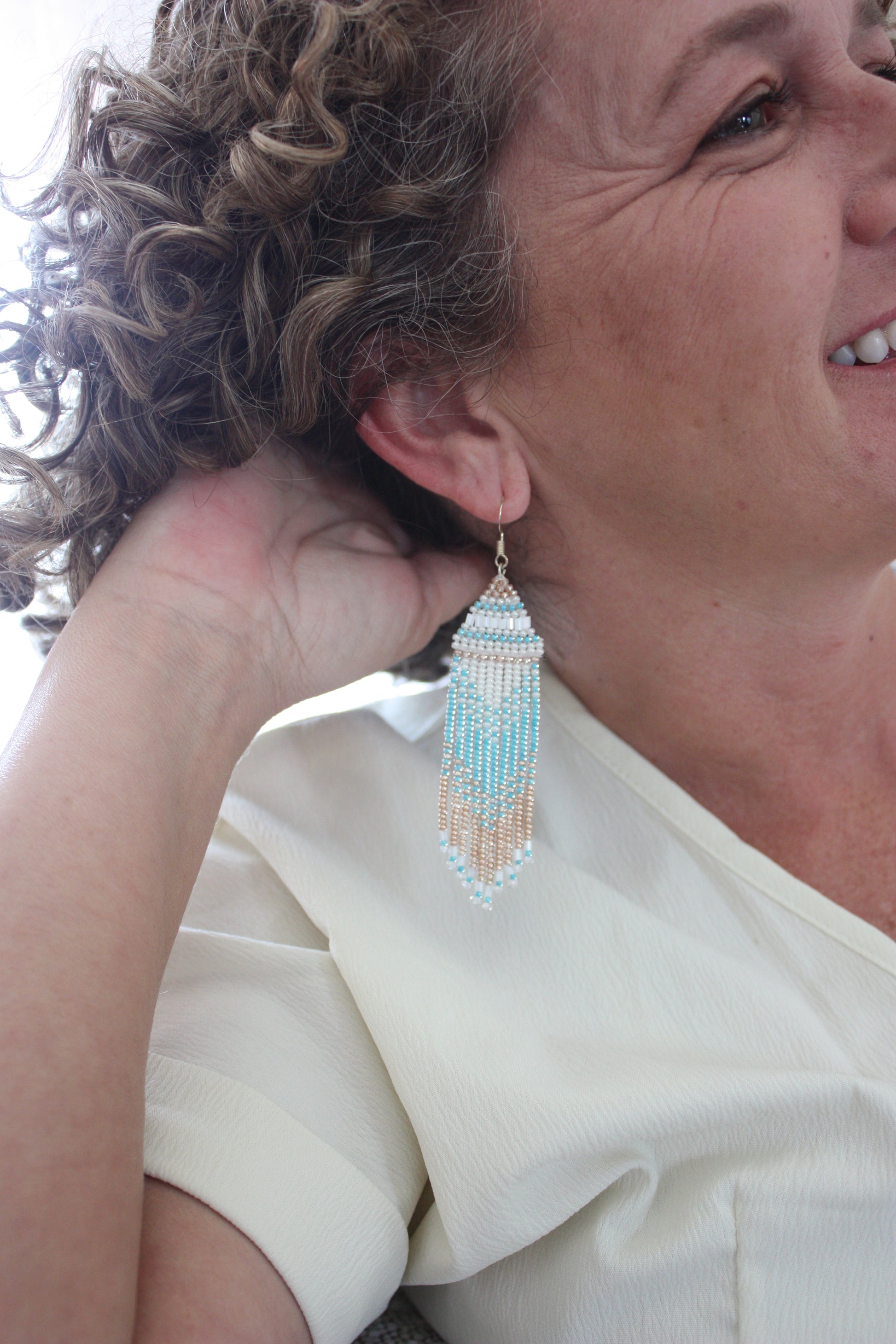 Blue & Copper Crystal Fringe Earrings