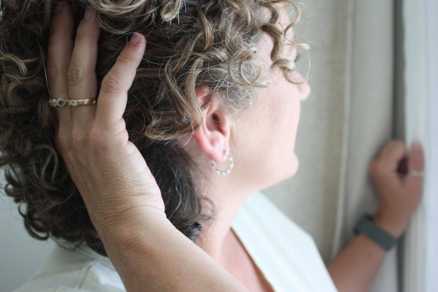 Minimalist Grey & Crystal Gold Hoops