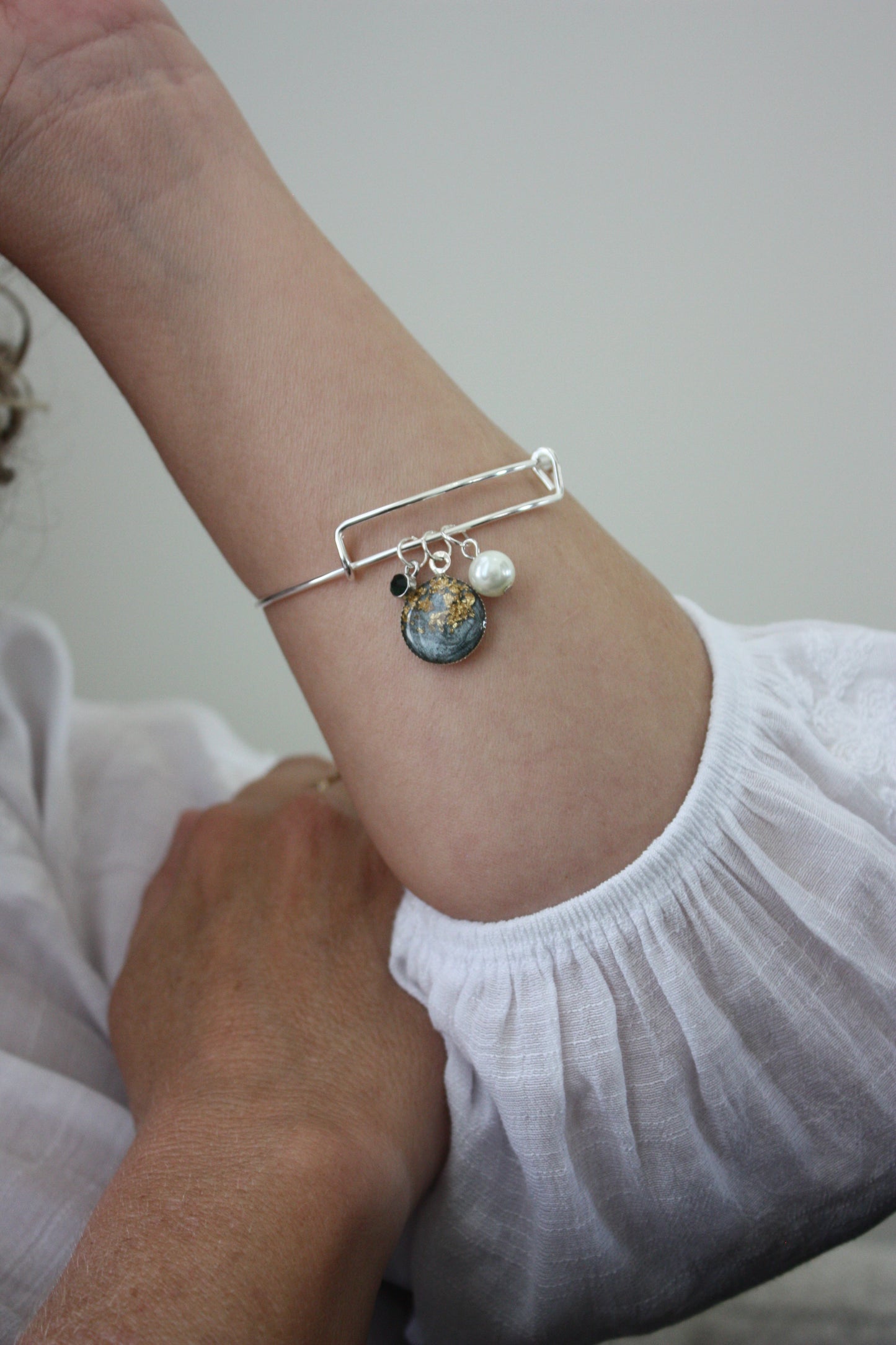 Simple Gold Flake Bangles-Smoke/Aquamarine