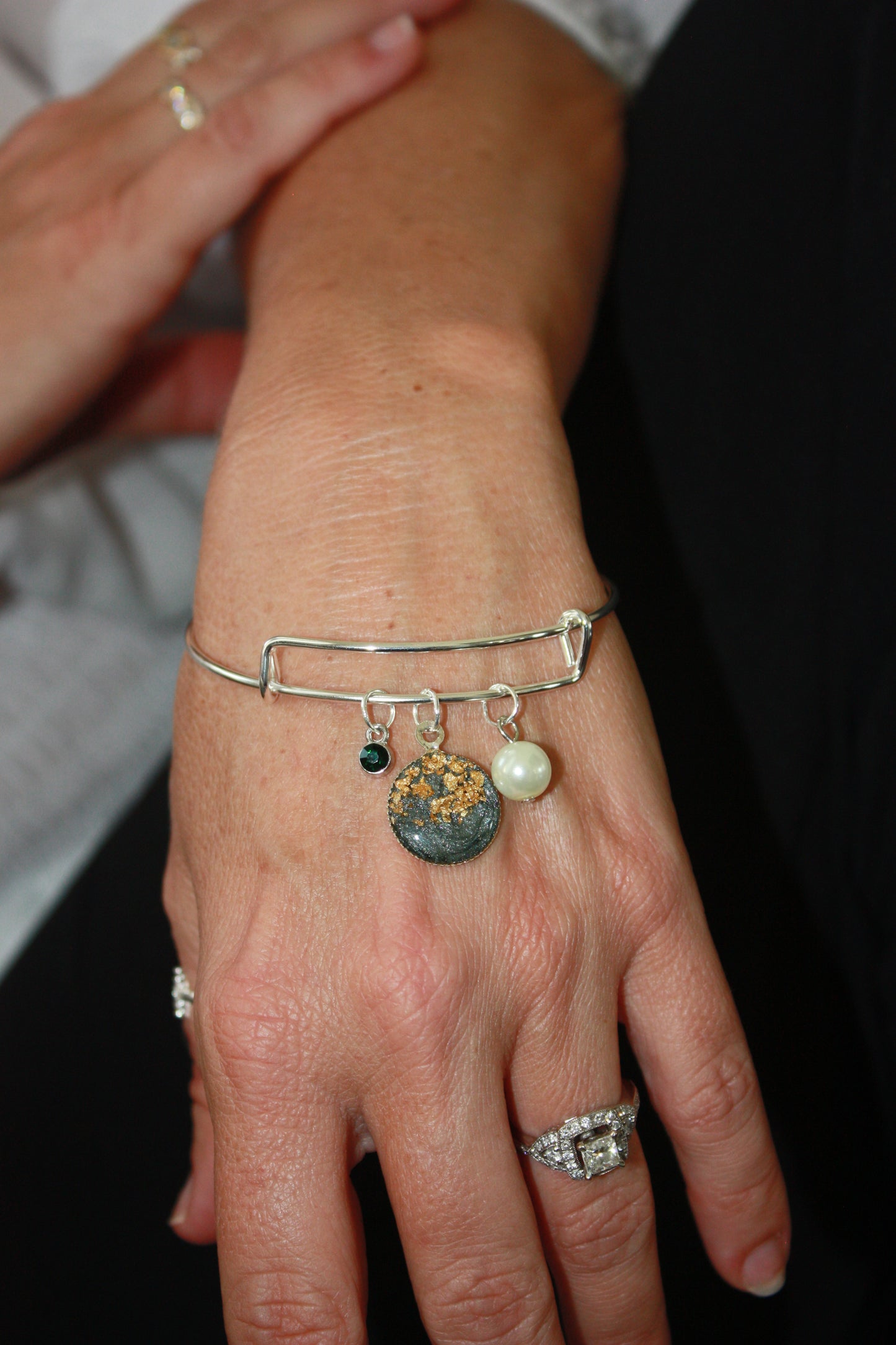 Simple Gold Flake Bangles-Smoke/Aquamarine