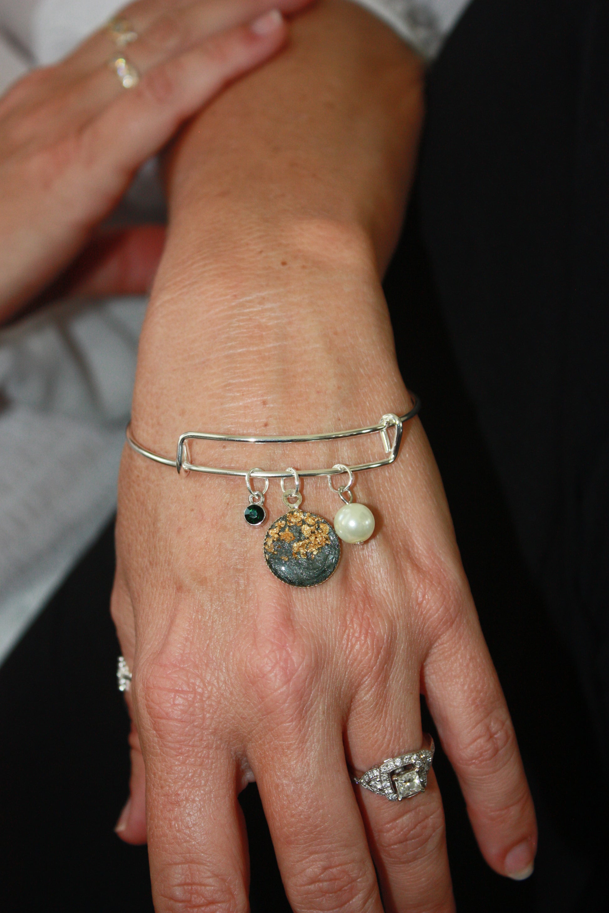 Simple Gold Flake Bangles-Smoke/Aquamarine