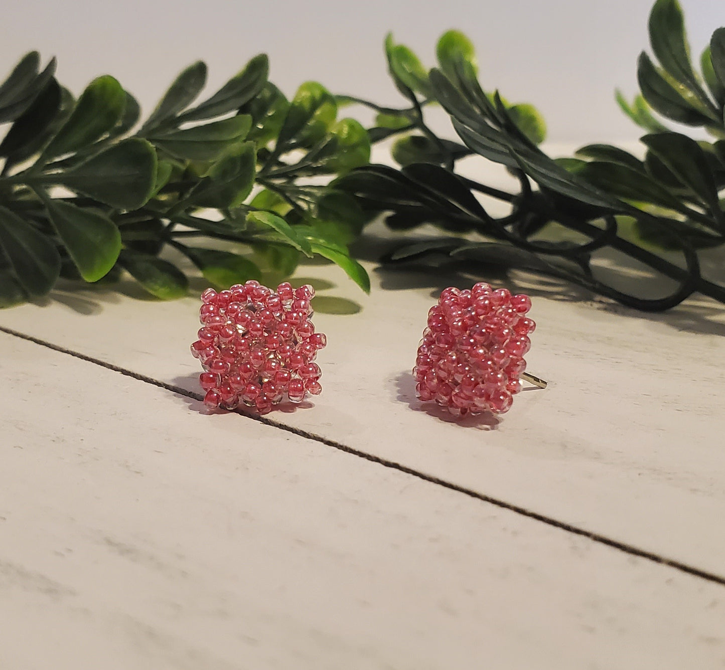 Handstitched Patchwork Studs-Raspberry