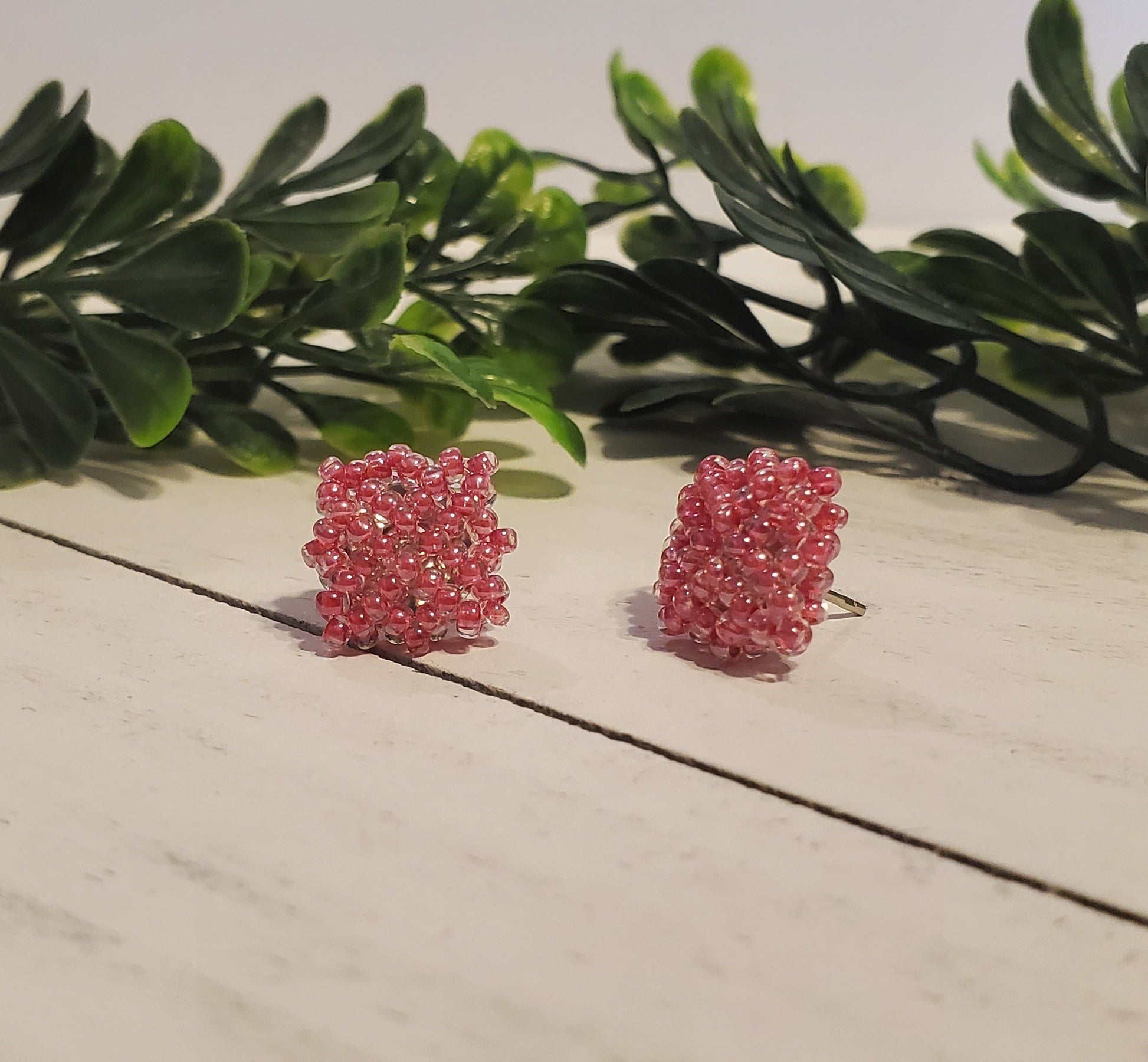 Handstitched Patchwork Studs-Raspberry