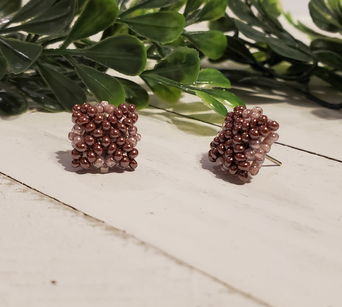 Handstitched Patchwork Studs-Wine & Lavender